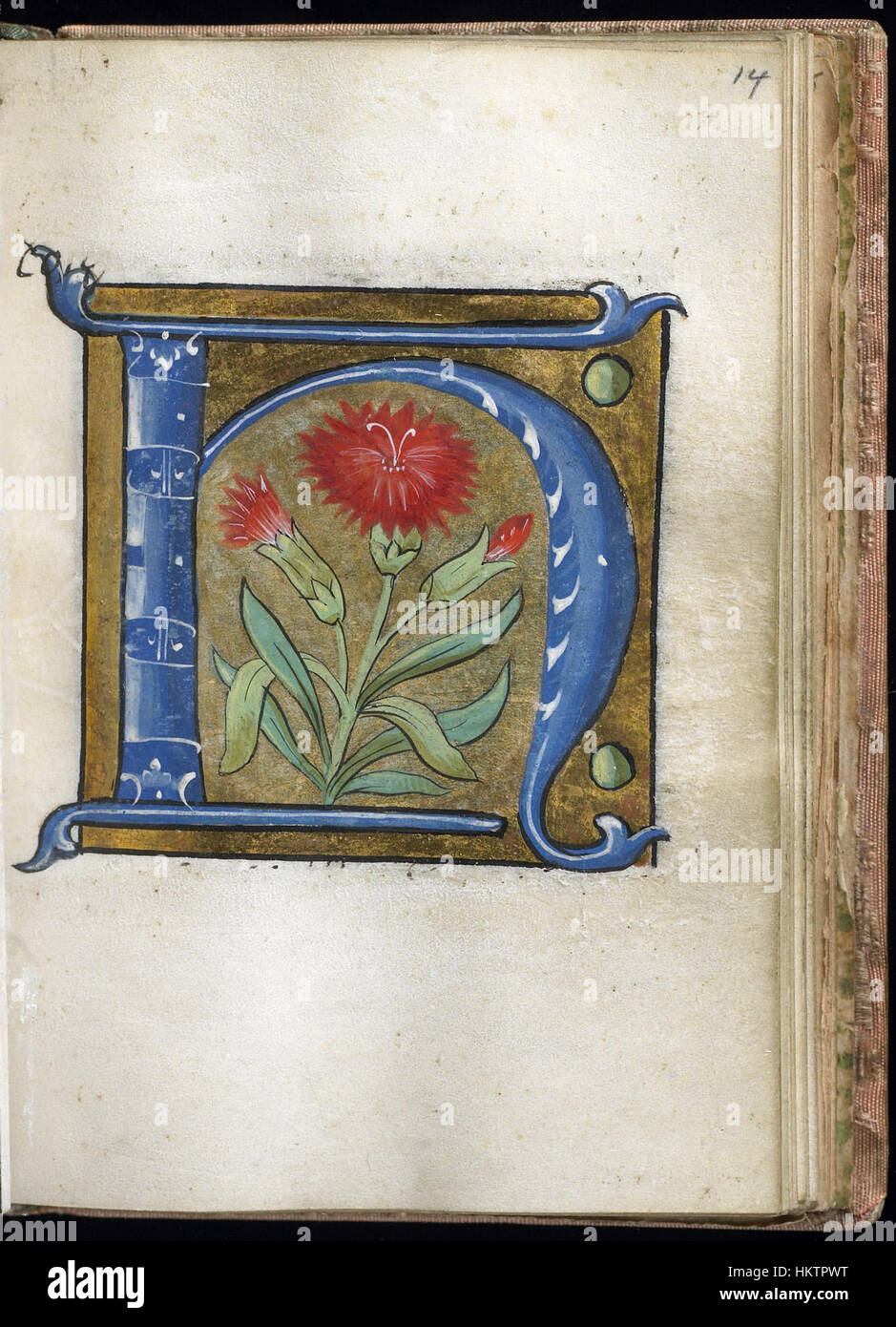 Questa foglia di un libro alfabetico, datato agli inizi del XVI secolo, presenta calligrafia ed elementi decorativi. L'oggetto fa parte della collezione del Walters Art Museum e mostra lo stile artistico del periodo rinascimentale in Francia. Foto Stock