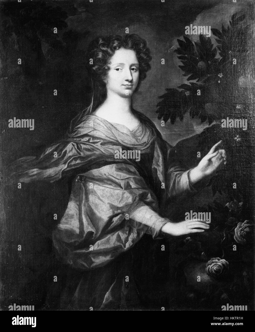 Il dipinto "Ritratto di una signora, allegorico" del Walters Art Museum presenta una donna in un ambiente allegorico. Il dipinto rappresenta ideali di virtù, grazia e femminilità. Creata nel XVIII secolo, questa opera d'arte racchiude lo stile della ritrattistica europea durante l'epoca, con dettagli intricati ed elementi simbolici che riflettono i valori culturali del tempo. Foto Stock