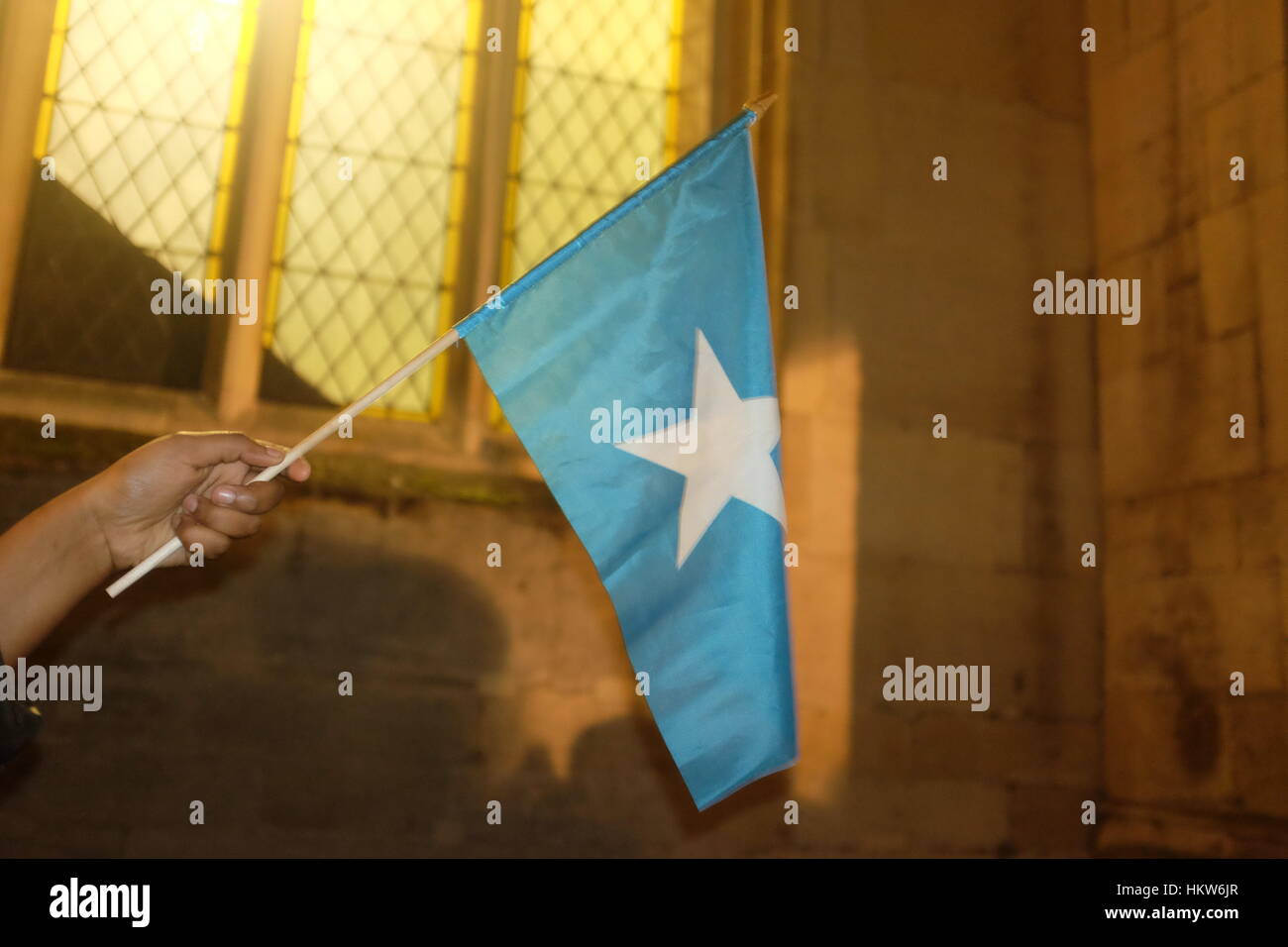 Cambridge, Regno Unito. 30 gen, 2017. I manifestanti in Cambridge, Inghilterra, dimostrando contro Donald Trump's 'Mdivieto uslim' - 30 gennaio 2017 Credit: Oliver Kealey/Alamy Live News Foto Stock
