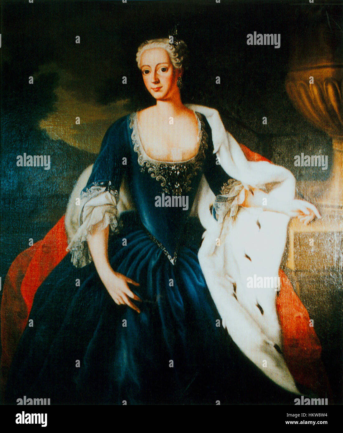 Questo ritratto di Friederike Louise von Brandenburg-Ansbach cattura la nobildonna del XVIII secolo in abbigliamento regale. L'opera riflette il suo background aristocratico e il suo ruolo nella nobiltà europea. Foto Stock