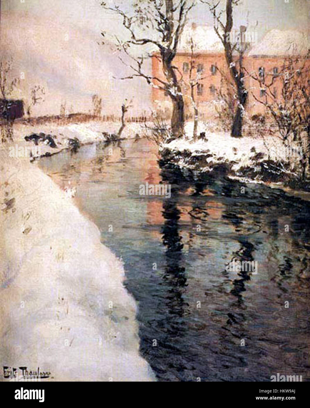 "Rio en Invierno" di Frits Thaulow raffigura una scena invernale a Rio. Il dipinto cattura l'atmosfera fredda e il paesaggio innevato della città brasiliana, mostrando l'inverno in una posizione tropicale inaspettata. Foto Stock