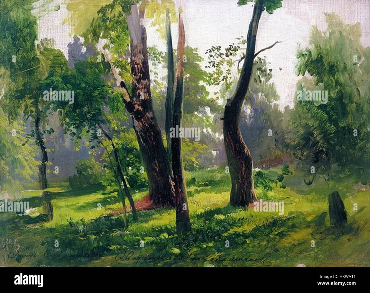 Lo Studio alberi di Fyodor Vasilyev 11002 è un'opera d'arte che probabilmente ritrae alberi o paesaggi, catturati attraverso tecniche di pittura ad olio. Esemplifica il naturalismo e la bellezza della natura, contribuendo al corpus delle belle arti con temi storici e ambientali. Foto Stock
