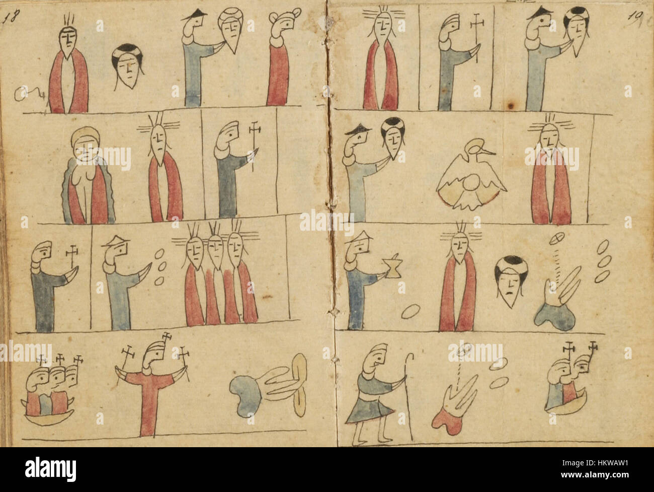 Questo manoscritto, parte della collezione mesoamericana di Garrett, presenta antiche scritture e illustrazioni mesoamericane. Fornisce uno scorcio raro sulle culture precolombiane dell'America centrale. Foto Stock