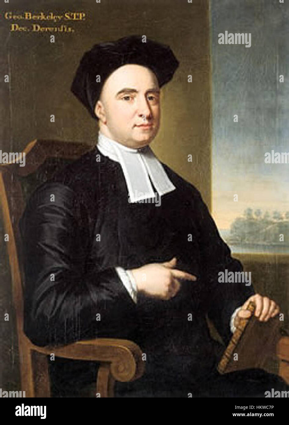 Questo ritratto del filosofo George Berkeley cattura il pensatore in uno stile artistico classico, riflettendo la natura intellettuale del suo lavoro. Berkeley è noto per i suoi contributi alla filosofia, in particolare all'idealismo, e questa opera rende omaggio alla sua eredità nella storia intellettuale. Foto Stock