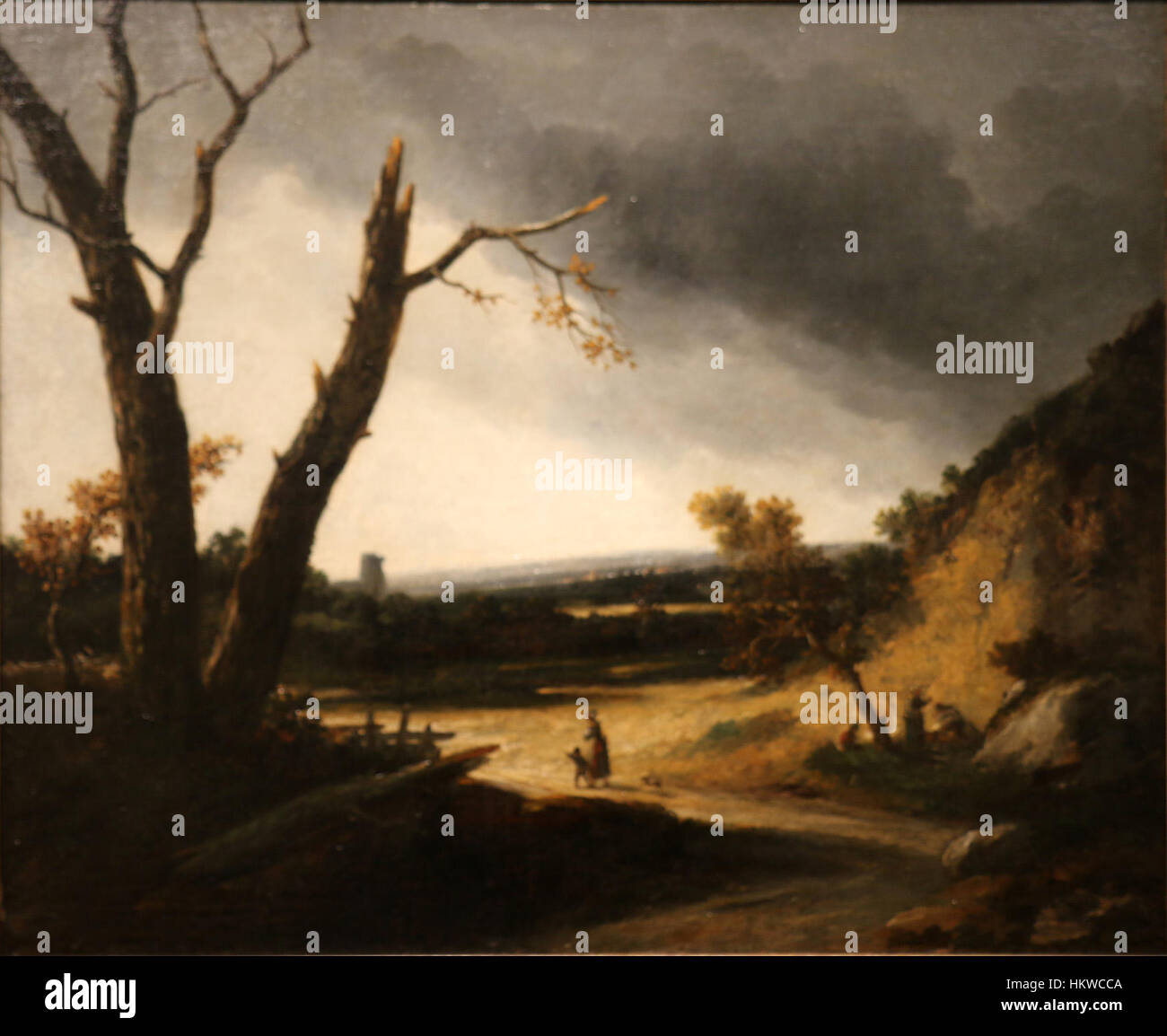 "L'orage" di Georges Michel cattura una scena drammatica di tempesta, mostrando l'abilità dell'artista nel rendere luce ed effetti atmosferici attraverso l'olio su tela. Il dipinto riflette il romanticismo e il realismo drammatico. Foto Stock