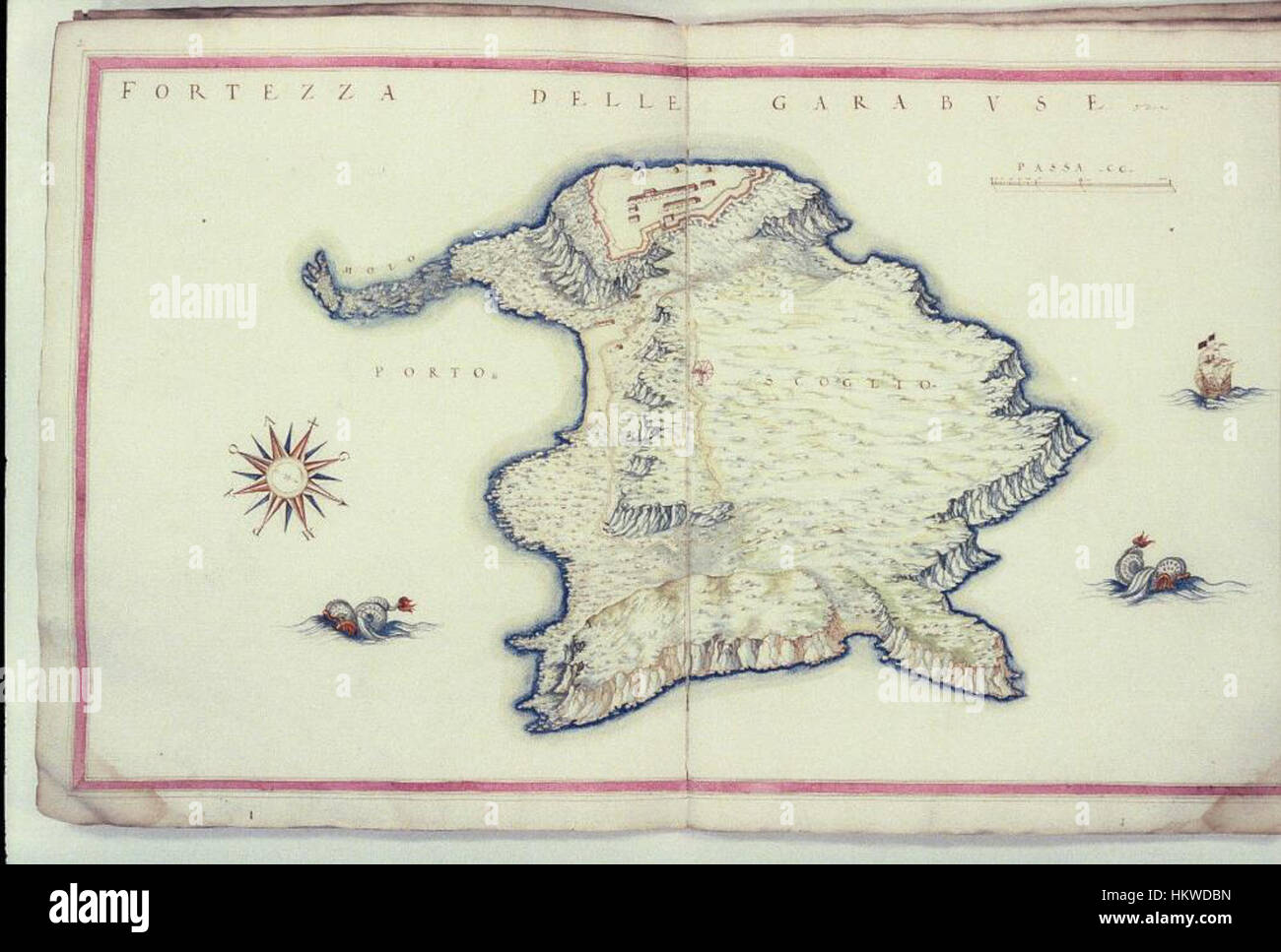 Questa mappa dettagliata di Creta dalla collezione delle biblioteche bodleiane mette in evidenza la Fortezza delle Garabuse, un'importante fortificazione veneziana. Fornisce uno sguardo prezioso alla geografia storica di Creta. Foto Stock