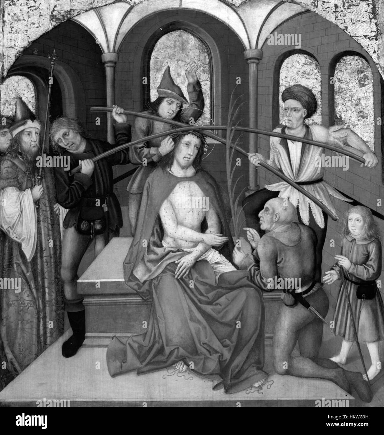 Questa pala d'altare tedesca, intitolata "Cristo deriso", raffigura un momento della passione di Cristo, catturando l'intensità emotiva della sofferenza di Cristo. Fa parte della collezione del Walters Art Museum. Foto Stock