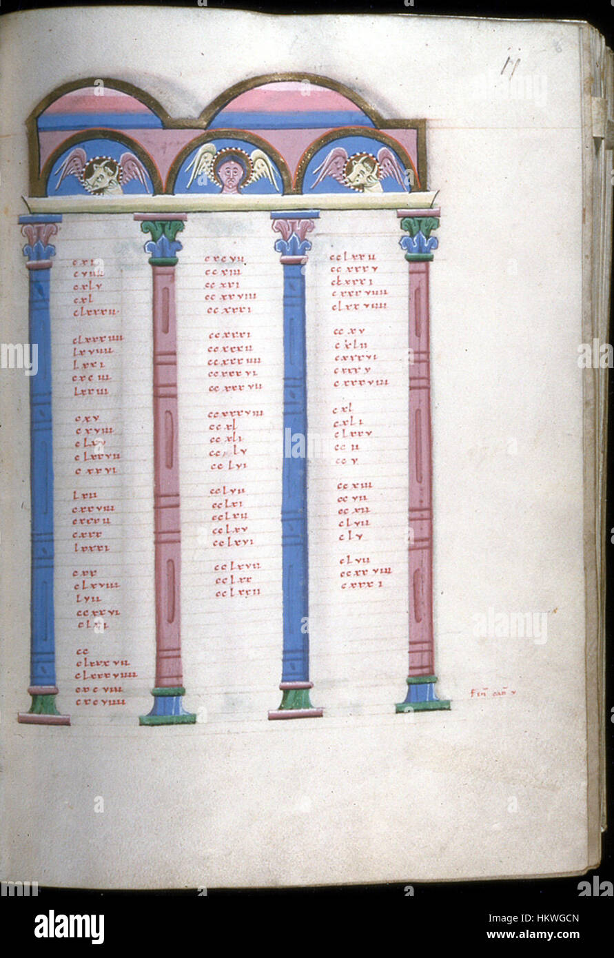 Questa foglia di un manoscritto gospel tedesco presenta intricate illustrazioni religiose, risalenti al periodo medievale. Fa parte della collezione Walters e rappresenta l'arte e la calligrafia cristiana. Foto Stock