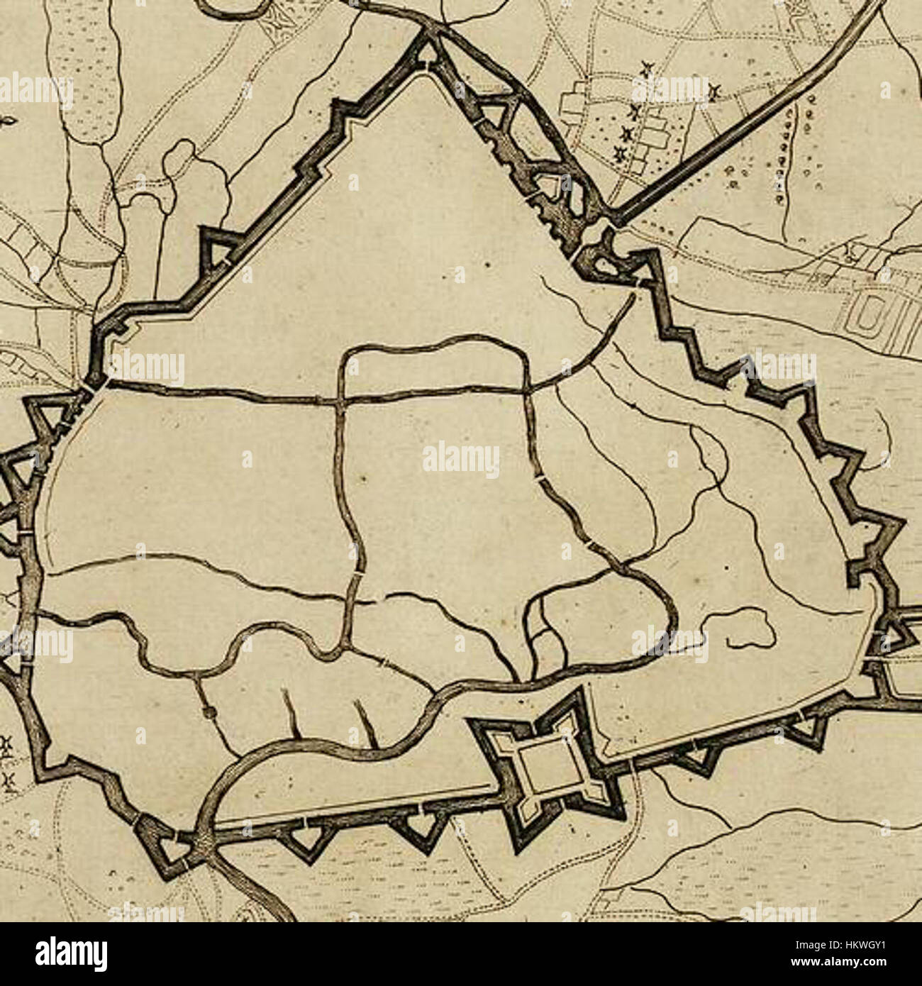 Questa incisione di Pieter Schenk del 1709 presenta una vista dettagliata di Gand, Belgio, catturando il layout architettonico e il paesaggio urbano dell'epoca. L'opera di Schenk è un esempio fondamentale dell'arte paesaggistica urbana europea dei primi anni del XVIII secolo. Foto Stock