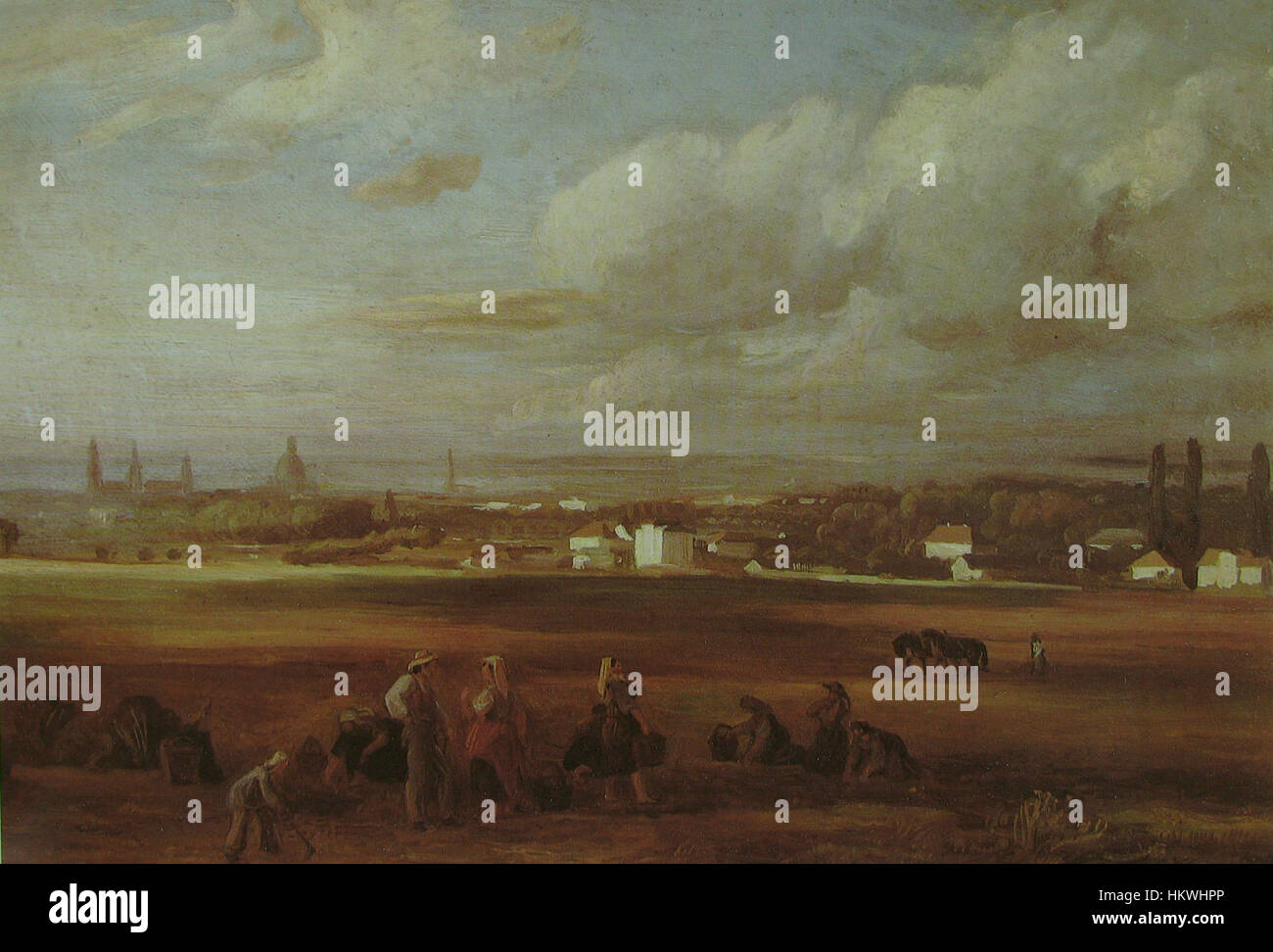 *Erntearbeiter* (lavoratori del raccolto) di Gille è un dipinto raffigurante i lavoratori agricoli in un ambiente rurale. Il lavoro cattura il tema del lavoro e della vita rurale, sottolineando le difficoltà quotidiane e il lavoro comune delle comunità agricole del XIX secolo. Foto Stock