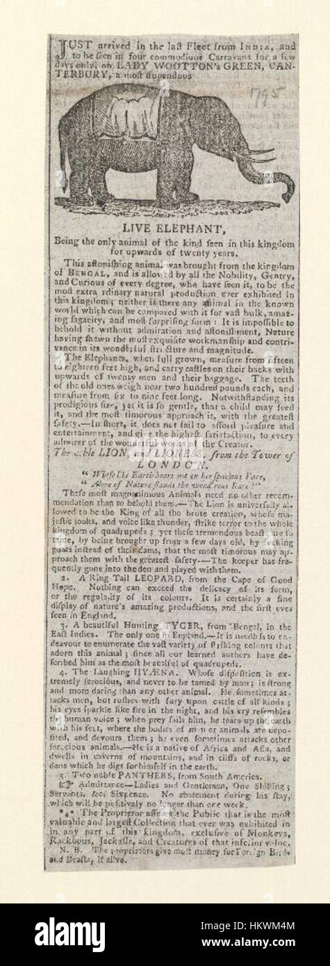 Questo articolo dalle biblioteche Bodleiane documenta una mostra che mostra animali vivi in quattro grandi carovane, una notevole esposizione di mostre itineranti del XIX secolo. Il pezzo offre informazioni sul significato storico delle esposizioni di animali dal vivo nell'intrattenimento. Foto Stock