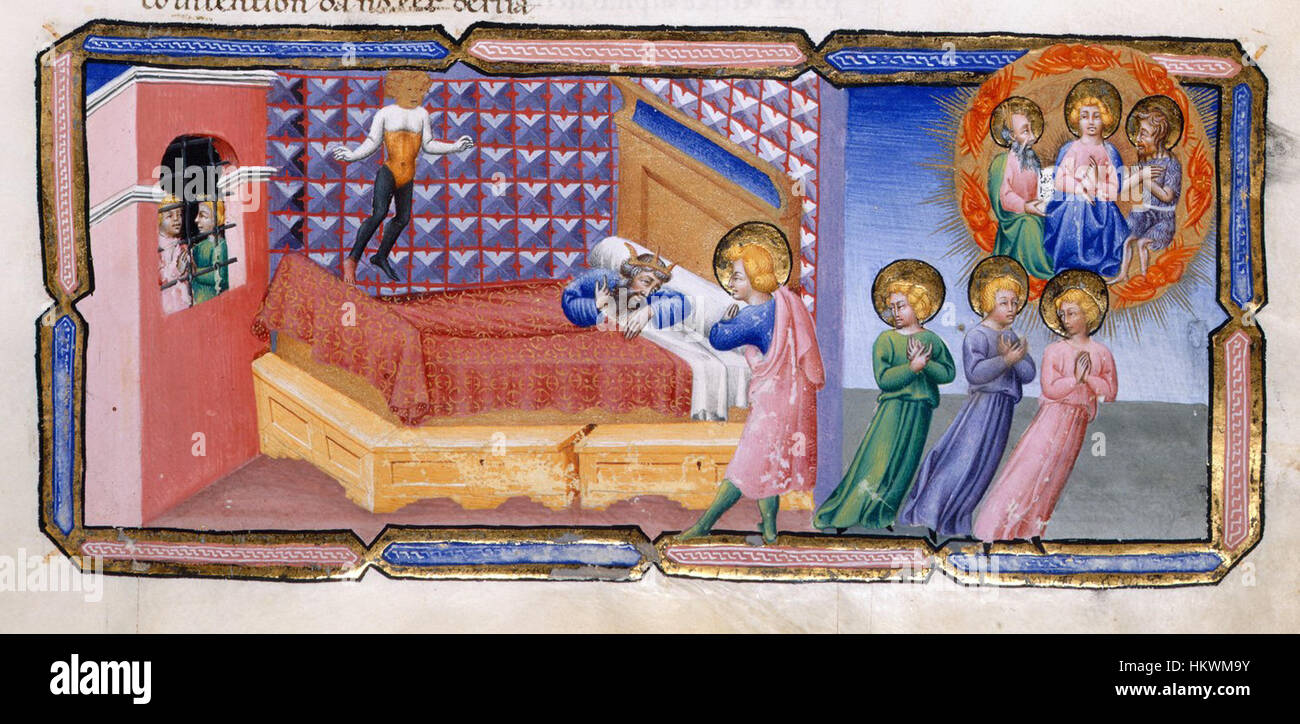 "Paradiso 07 Nabucodonosor" di Giovanni di Paolo è un'opera d'arte raffigurante il re Nabucodonosor II. Giovanni di Paolo è stato un pittore italiano noto per il suo lavoro nella scuola senese durante il Rinascimento, spesso illustrando temi religiosi. Foto Stock