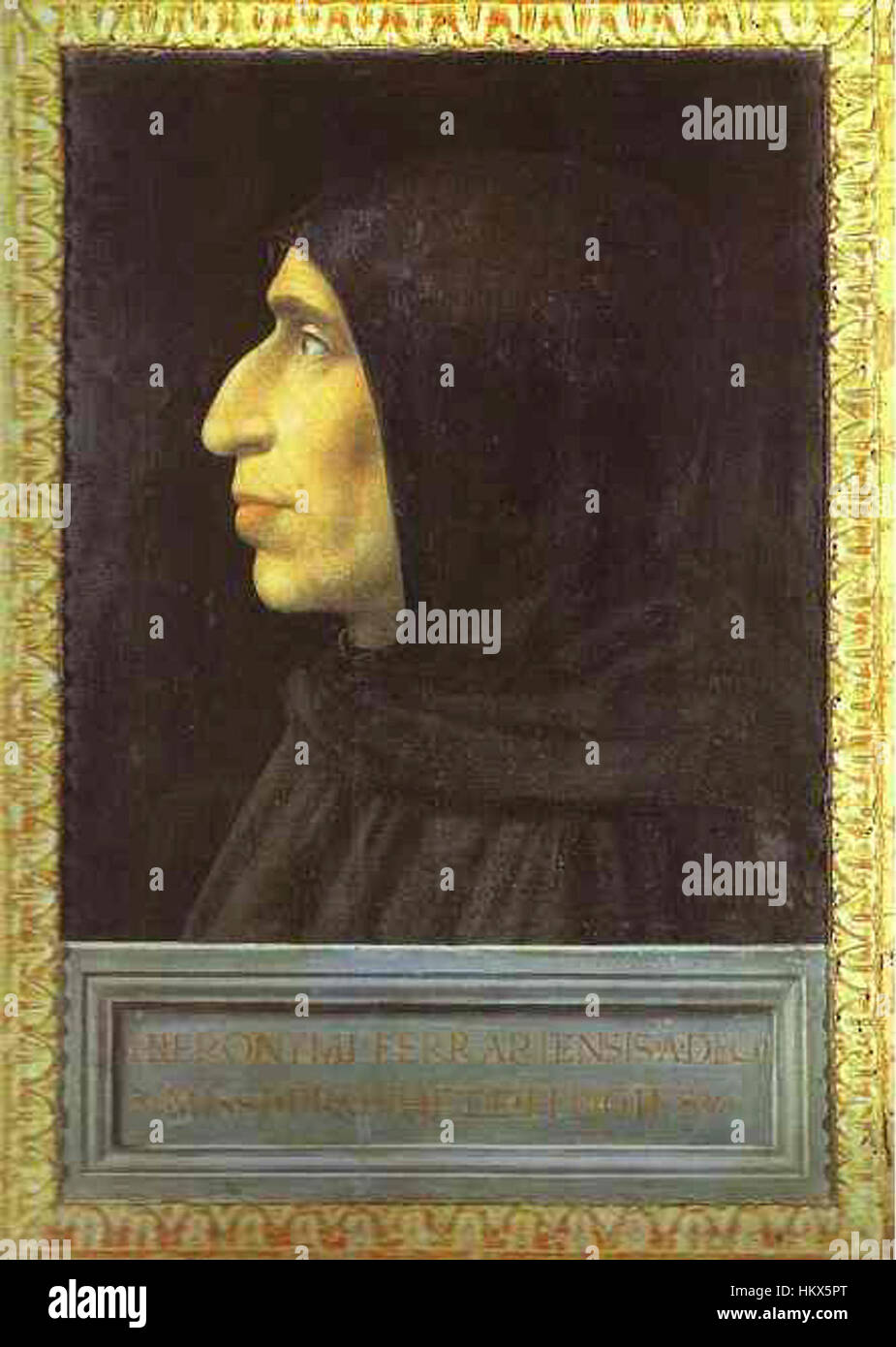 Girolamo Savonarola, frate domenicano e predicatore nella Firenze del XV secolo, noto per la sua influenza nella riforma religiosa e l'opposizione alla famiglia Medici. La sua eredità è segnata dalle sue opinioni controverse sulla chiesa e sulla società durante il Rinascimento italiano. Foto Stock