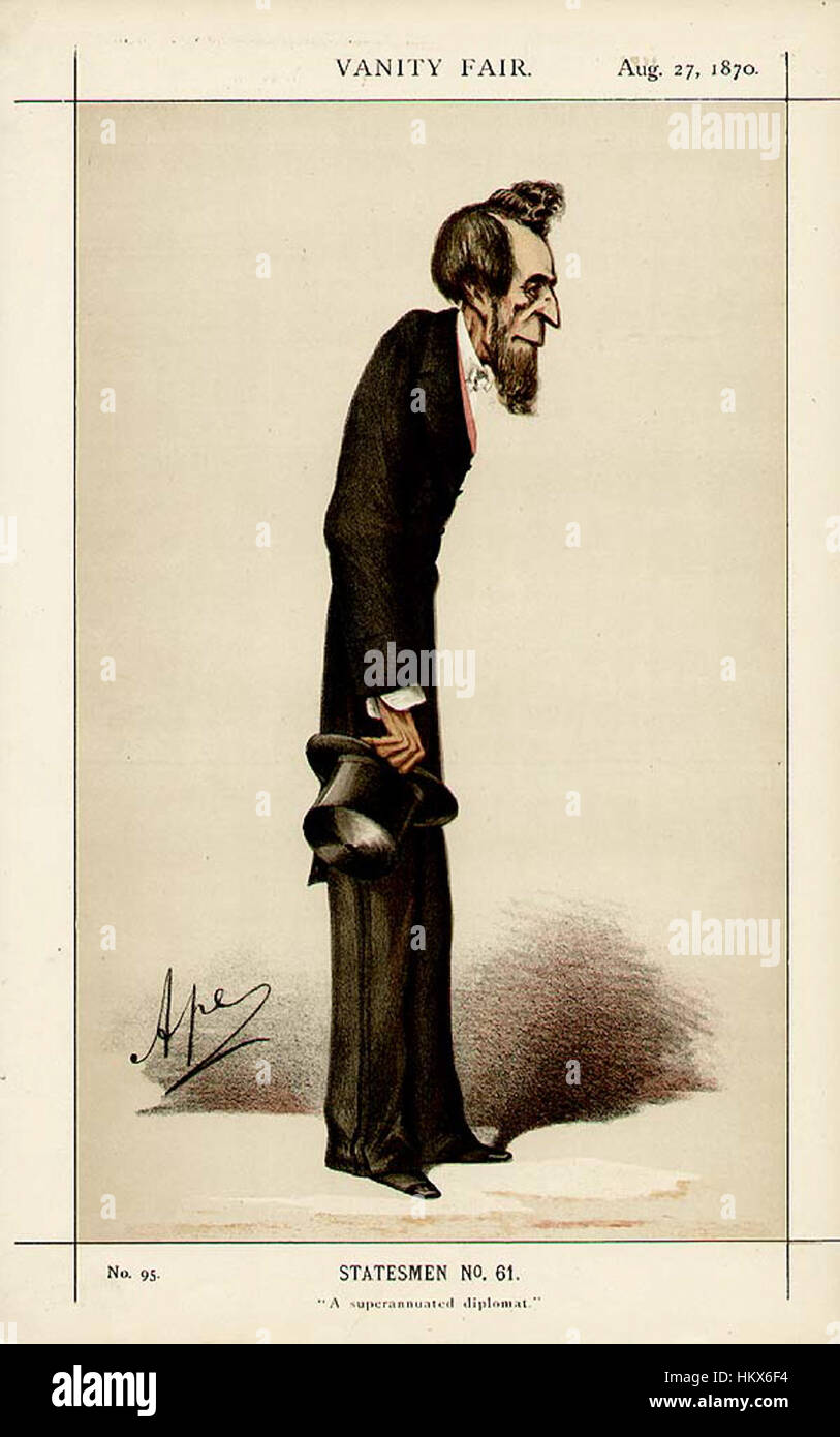 Una caricatura di Henry Bulwer pubblicata su Vanity Fair il 27 agosto 1870, catturando un ritratto satirico del politico britannico. Questo lavoro fa parte di una serie nota per il suo commento umoristico sulle figure contemporanee. Foto Stock