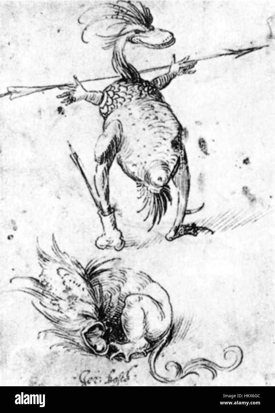 "Two Monsters" di Hieronymus Bosch presenta le sue caratteristiche immagini surreali e fantastiche. Questo dipinto presenta due mostruose figure che riflettono l'esplorazione di Bosch del bizzarro e soprannaturale. Foto Stock "Two Monsters" di Hieronymus Bosch presenta le sue caratteristiche immagini surreali e fantastiche. Questo dipinto presenta due mostruose figure che riflettono l'esplorazione di Bosch del bizzarro e soprannaturale. Foto Stock