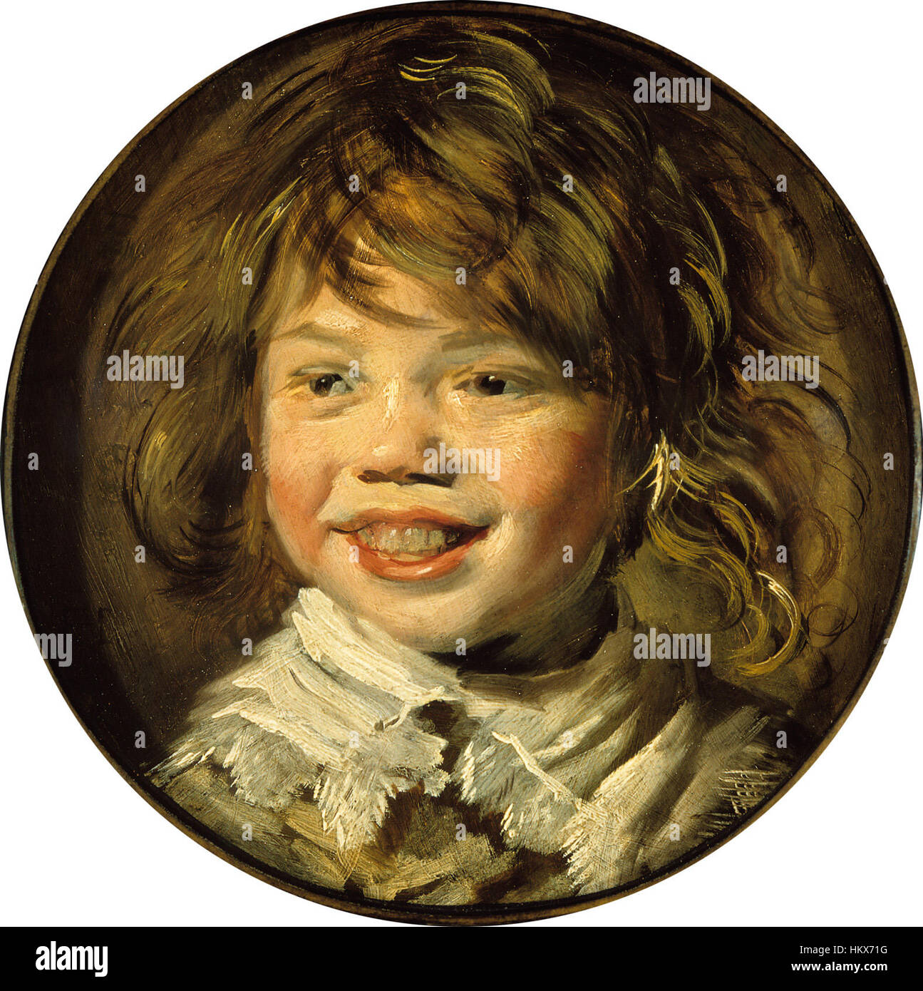 "Laughing Boy" di Frans Hals cattura un momento gioioso e spontaneo in questo vivace ritratto. L'uso della luce e delle pennellate espressive di Hals rende questo dipinto un notevole esempio di ritrattistica barocca olandese. Foto Stock
