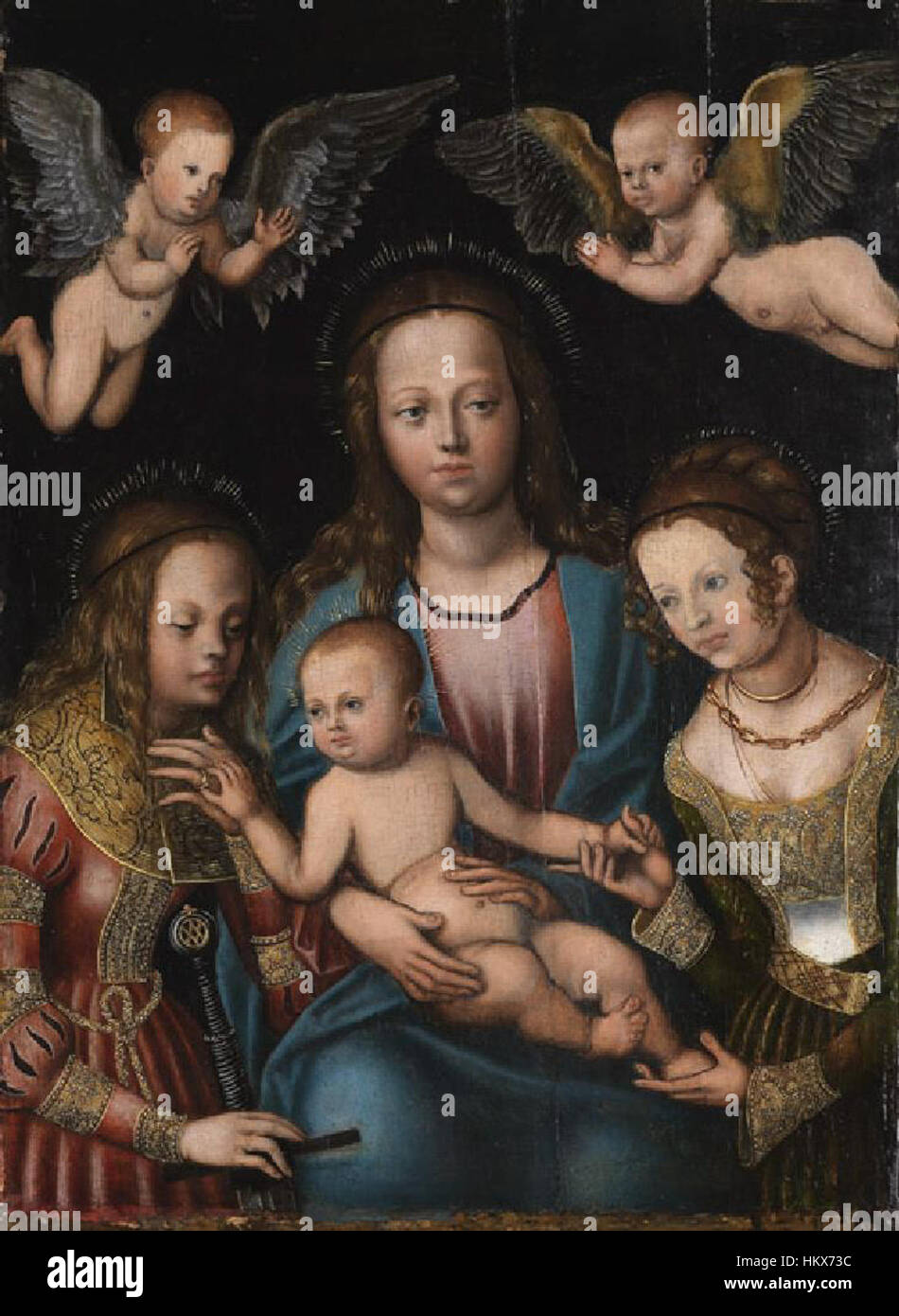 Lucas Cranach (MI) - Maria mit dem tipo und den Heiligen Katharina und Barbara (Karlsruhe, Kunsthalle) Foto Stock