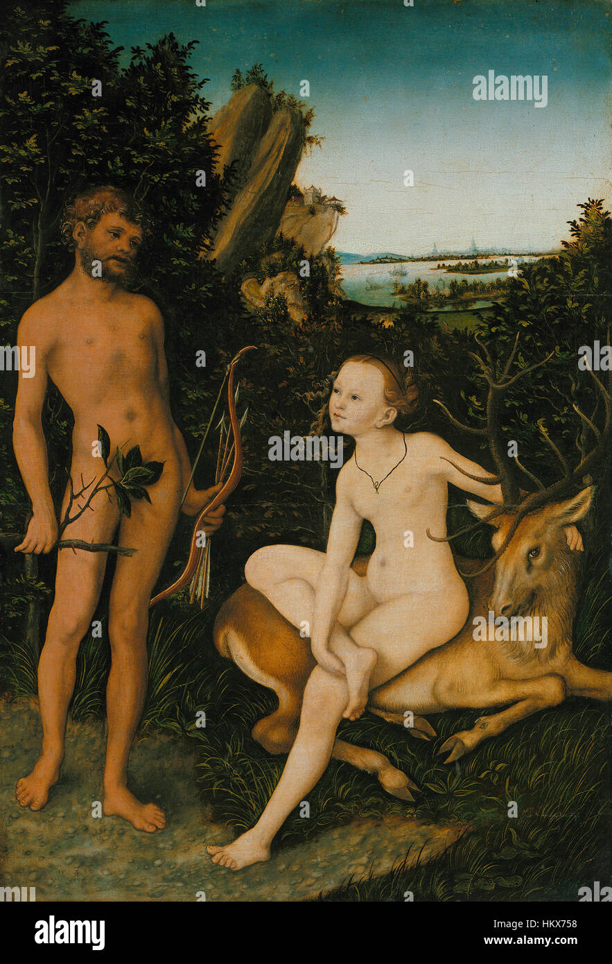 Lucas Cranach il Vecchio - Apoll und Diana in waldiger Landschaft - Google Art Project Foto Stock