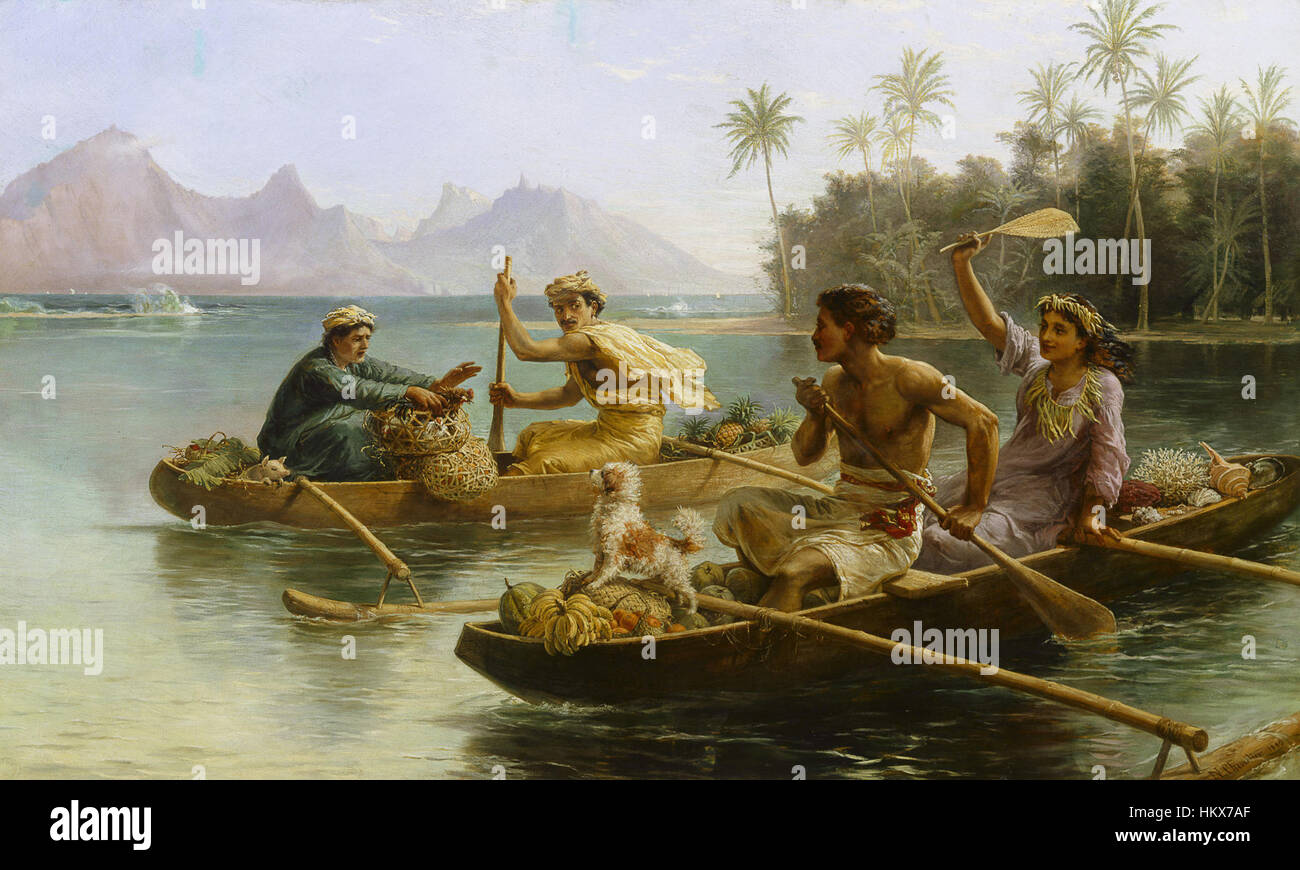 Nicholas Chevalier, gara al mercato, Tahiti, 1880, olio su tela Foto Stock