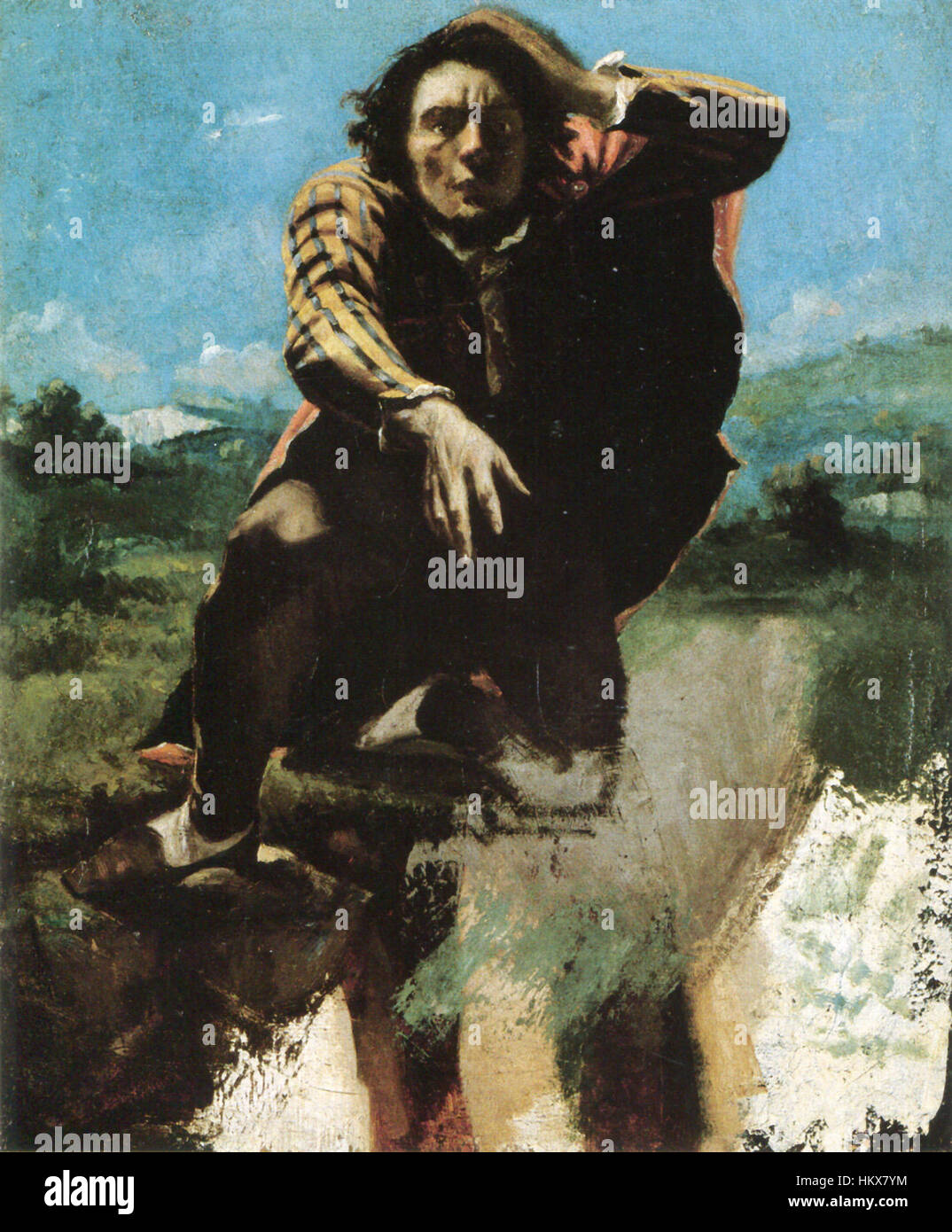 L'uomo fatto pazzo con paura di Gustave Courbet è un esempio significativo del realismo del XIX secolo, che raffigura il trauma psicologico causato dalla paura. La maestria di Courbet nella pittura ad olio mette in risalto le emozioni grezze e l'intensità drammatica. Foto Stock L'uomo fatto pazzo con paura di Gustave Courbet è un esempio significativo del realismo del XIX secolo, che raffigura il trauma psicologico causato dalla paura. La maestria di Courbet nella pittura ad olio mette in risalto le emozioni grezze e l'intensità drammatica. Foto Stock
