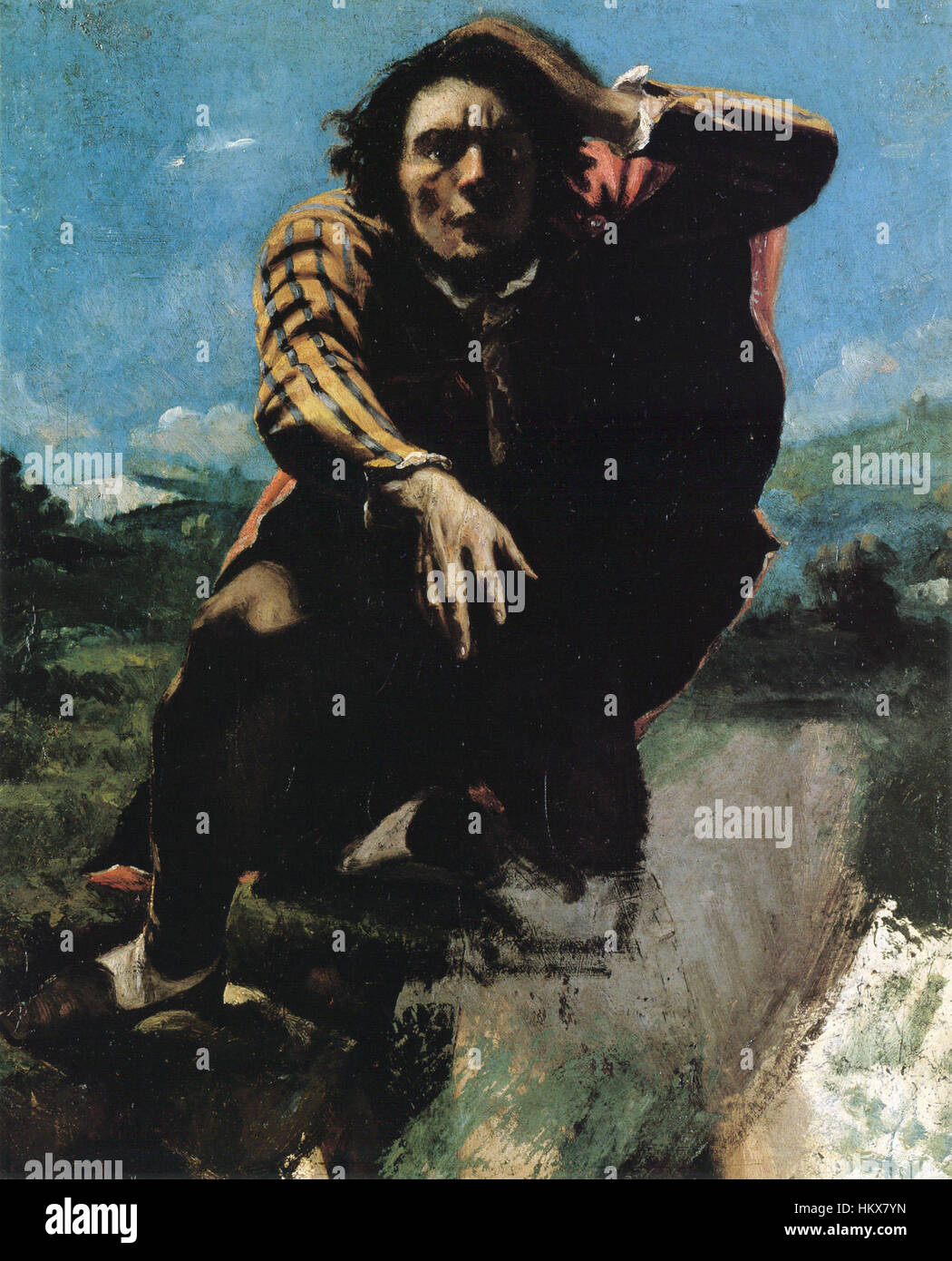 Questo dipinto dettagliato di Gustave Courbet cattura l'intensa emozione e lo stato psicologico di un uomo consumato dalla paura. Foto Stock