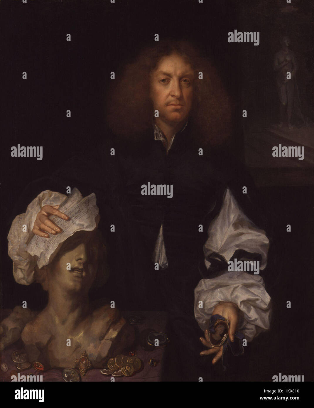 Un ritratto di Thomas Chiffinch, dipinto da Jacob Huysmans, che cattura la figura di corte inglese del XVII secolo in uno stile classico. Foto Stock