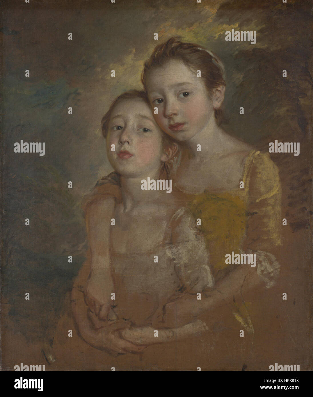 Un dipinto di Thomas Gainsborough, rinomato per i suoi ritratti e l'arte paesaggistica. Questo pezzo mette in risalto la sua maestria nel catturare la bellezza naturale e l'espressione umana in uno stile raffinato e delicato. Foto Stock