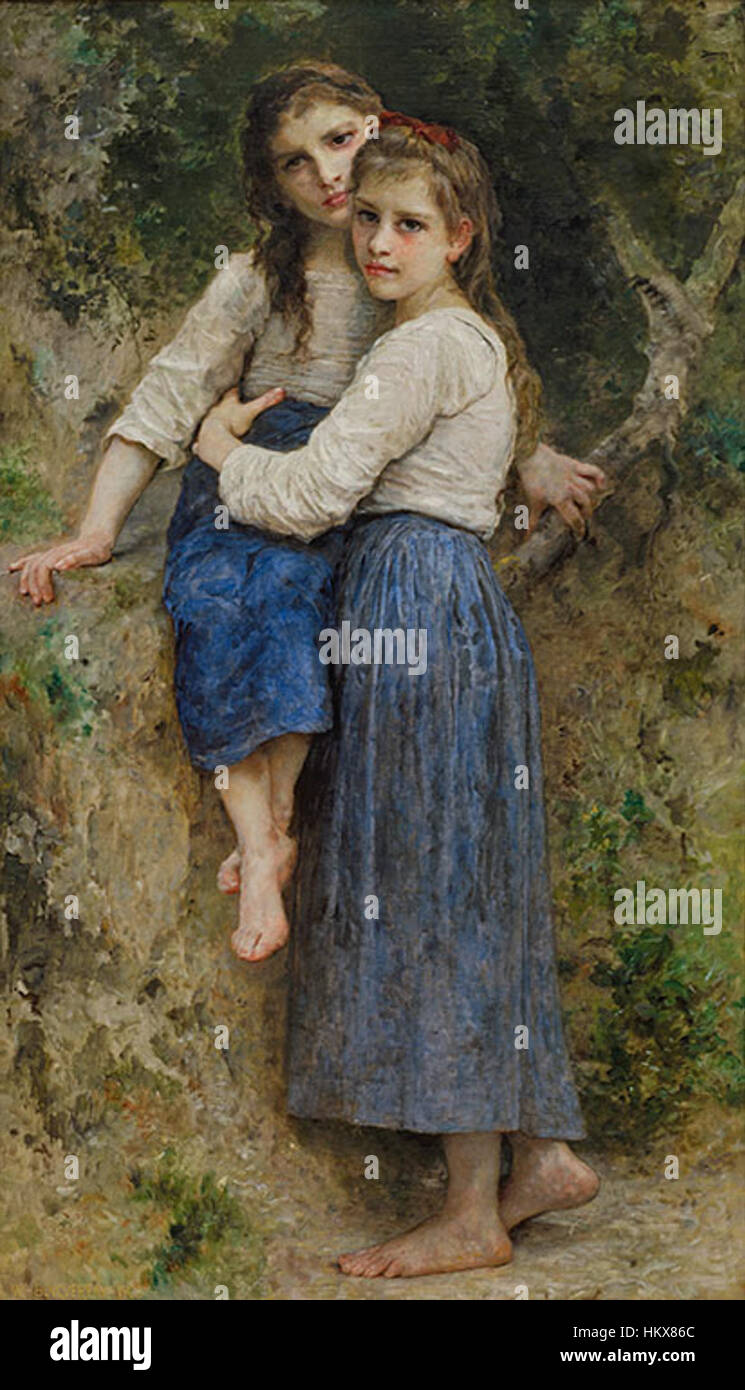 "Dans le Bois" (nei boschi) di William-Adolphe Bouguereau è un dipinto del 1905 che raffigura una tranquilla scena forestale, che mostra la maestria dell'artista nella luce e nella consistenza nel catturare un paesaggio naturale. Foto Stock