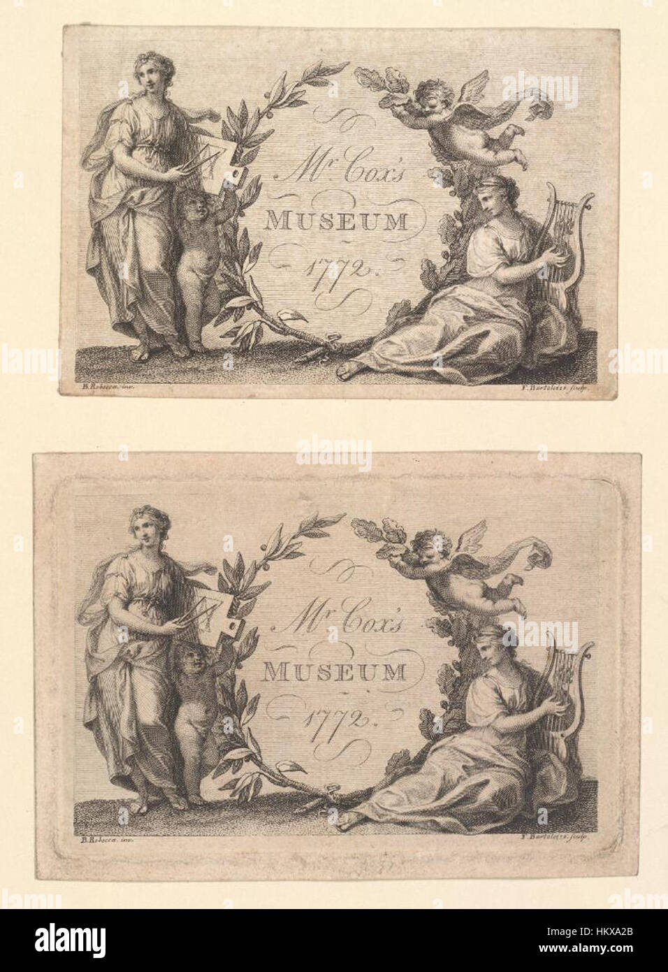 Questo biglietto del 1772 per il Museo di Cox, ora parte della collezione delle biblioteche Bodleiane, fornisce informazioni sulla storia delle prime mostre pubbliche e sulla divulgazione dei musei durante il XVIII secolo. Foto Stock