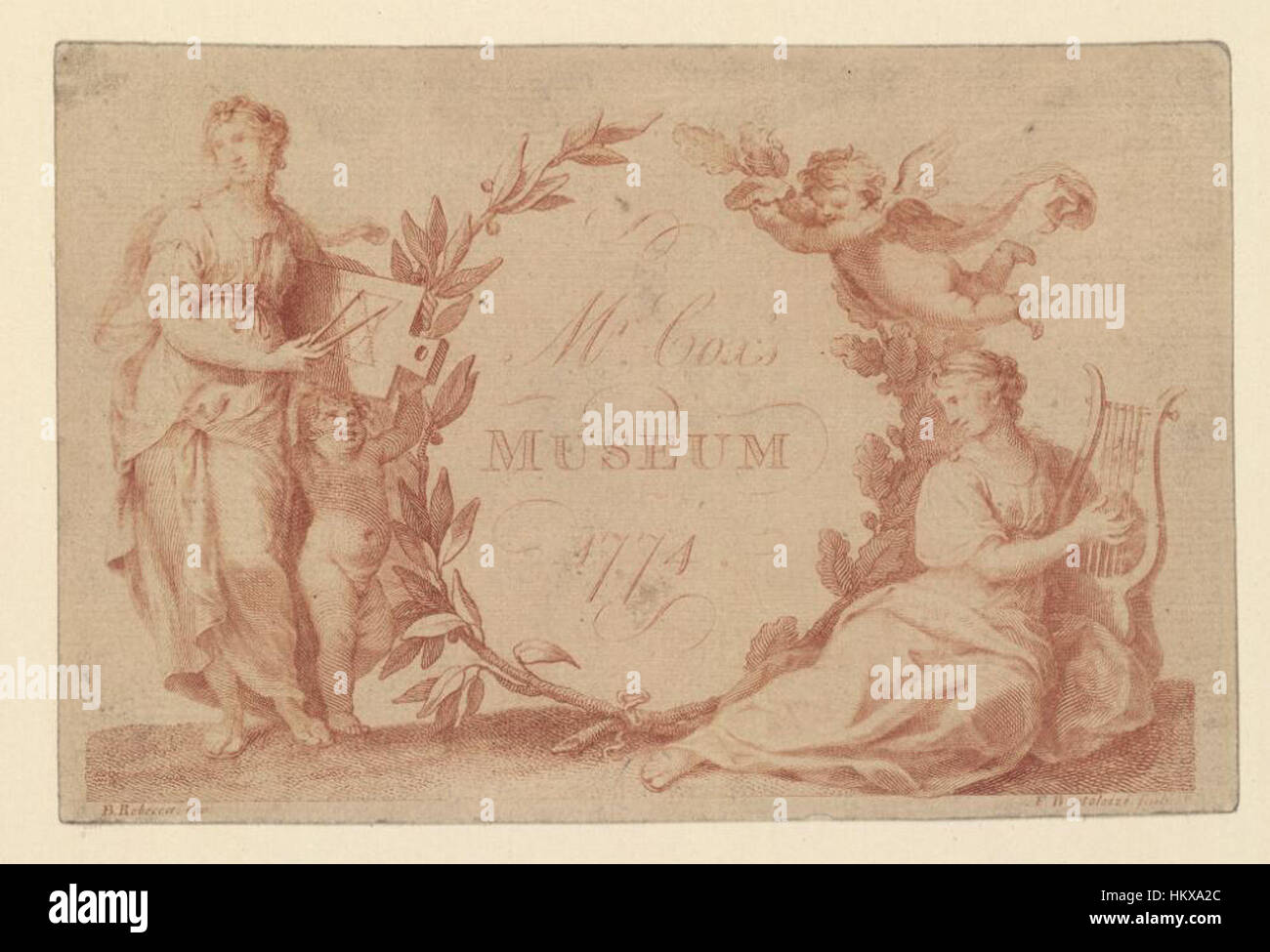 Il "biglietto del Museo di Cox" del 1774, ospitato nelle biblioteche Bodleiane, è un manufatto storico che offre informazioni sui primi sviluppi culturali e intellettuali in Gran Bretagna. È stato utilizzato per l'ingresso al Cox's Museum, uno dei primi musei pubblici di Londra. Foto Stock