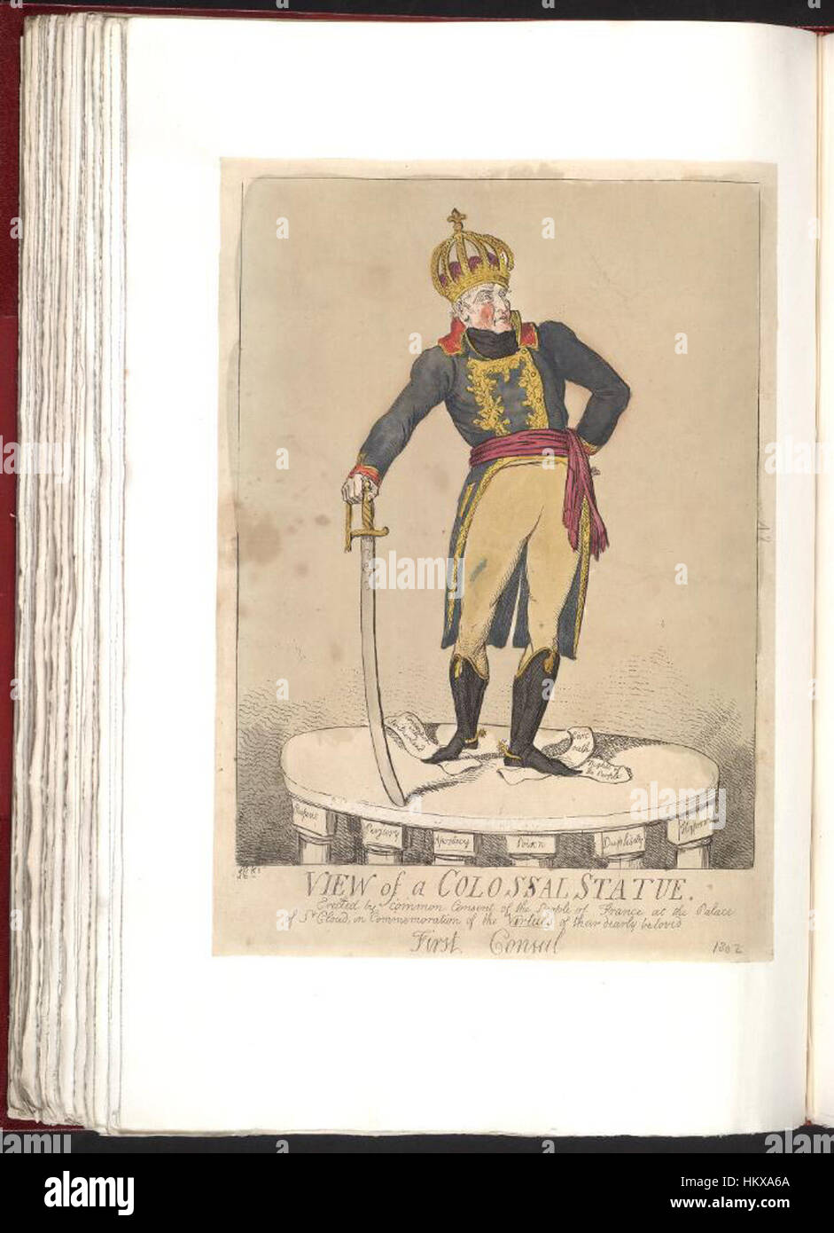 Questa opera d'arte delle biblioteche Bodleiane mostra una vista di una colossale statua eretta nel Palazzo di San Cloud, che commemora un importante evento storico in Francia. Il monumento rappresenta il rispetto e l'ammirazione collettiva del popolo. Foto Stock