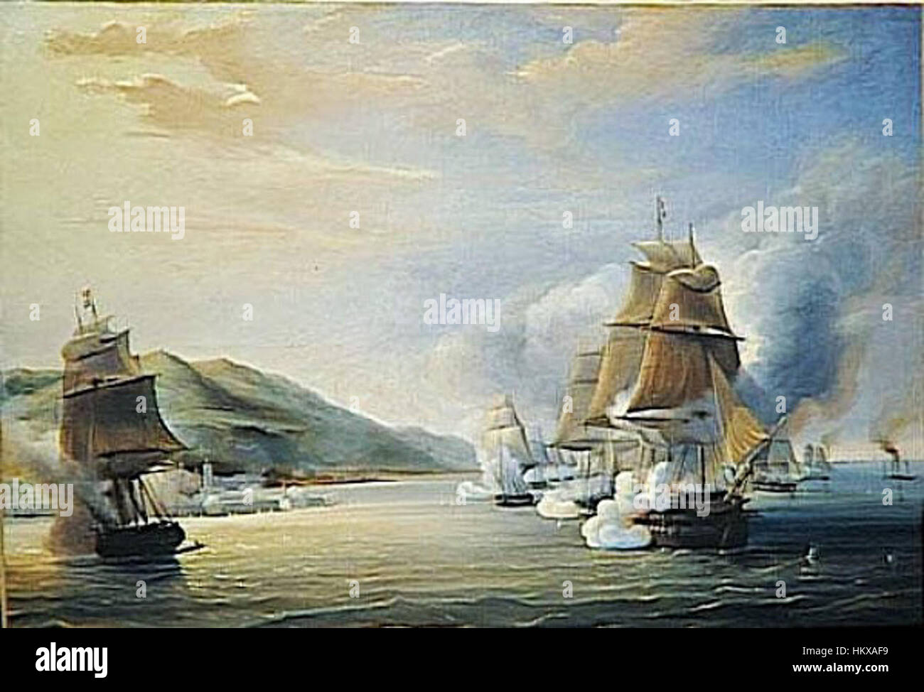 "Bombardement d'Alger" (1830) raffigura l'assalto militare ad Algeri da parte delle forze francesi. Questa scena storica è una rappresentazione dei conflitti coloniali del XIX secolo e delle operazioni militari durante l'invasione francese dell'Algeria. Foto Stock