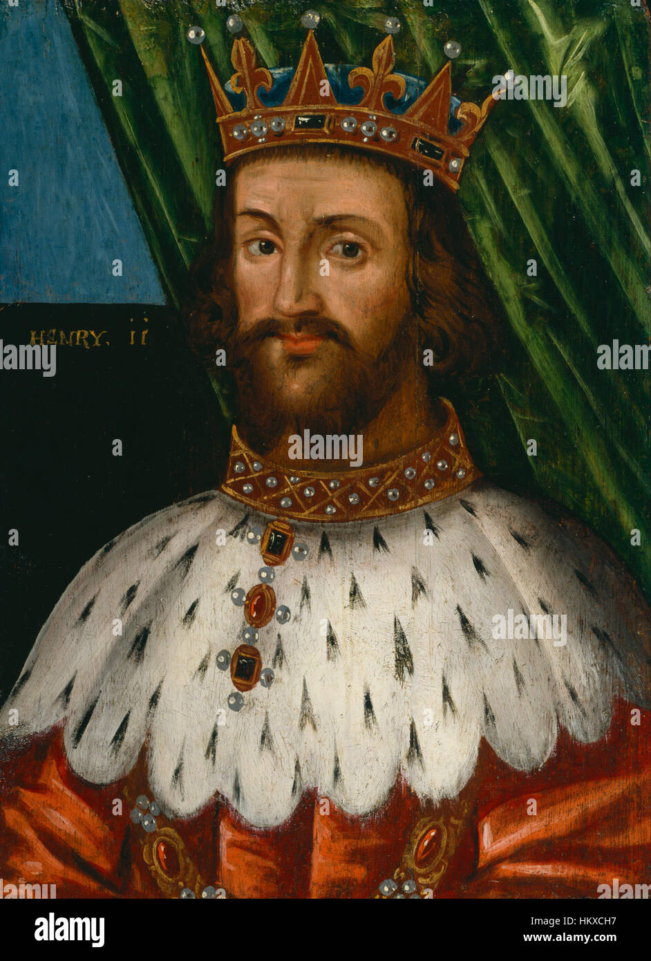 Questo dipinto di Enrico II, tratto dal Google Art Project, presenta il monarca britannico in abbigliamento regale. Rappresenta un periodo significativo della storia britannica e dell'iconografia reale dell'epoca. Foto Stock