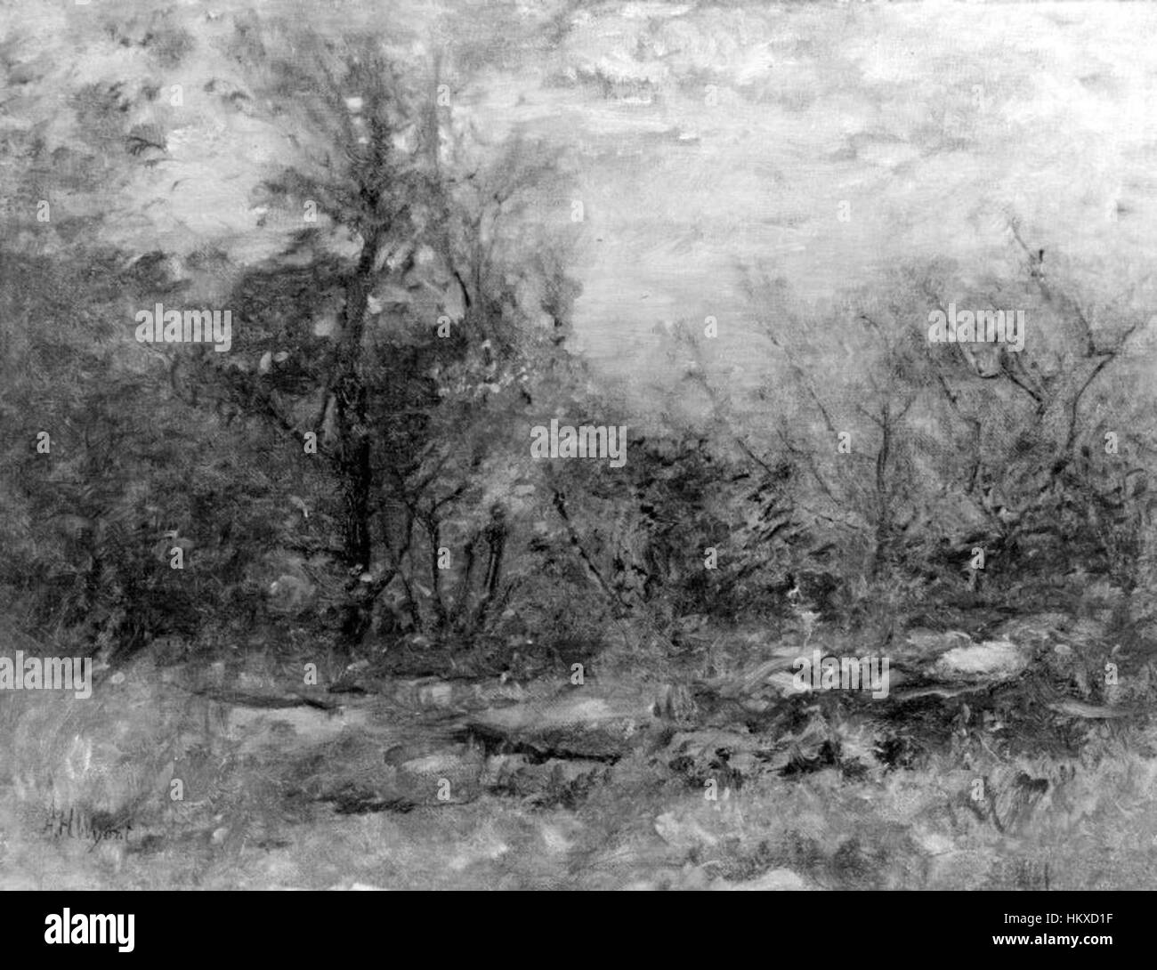 "Scena d'autunno" di Alexander Helwig Wyant, ospitato al Brooklyn Museum, cattura la serena bellezza dell'autunno ad Asheville, North Carolina, mostrando la maestria dell'artista nella pittura paesaggistica. Foto Stock