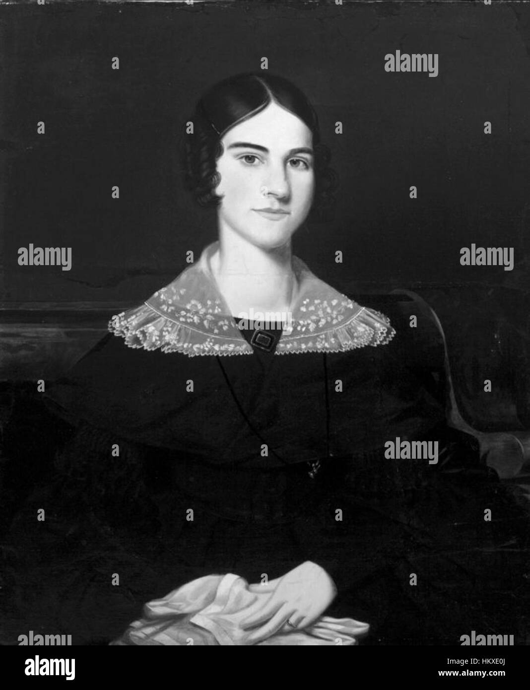 Questo ritratto del XVIII secolo, "Ritratto di una giovane Signora" di Jefferson Gauntt, cattura l'eleganza e la raffinatezza del periodo. Il dipinto fa parte della collezione del Brooklyn Museum e riflette i primi ritratti americani. Foto Stock