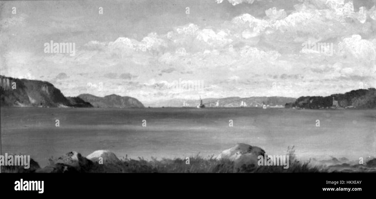 "Tappan Zee, from Glenwood" di John Williamson è un dipinto storico presente al Brooklyn Museum. Questo paesaggio cattura la vista dell'area di Tappan Zee, riflettendo la bellezza del fiume Hudson e del suo paesaggio naturale circostante durante il XIX secolo. Foto Stock