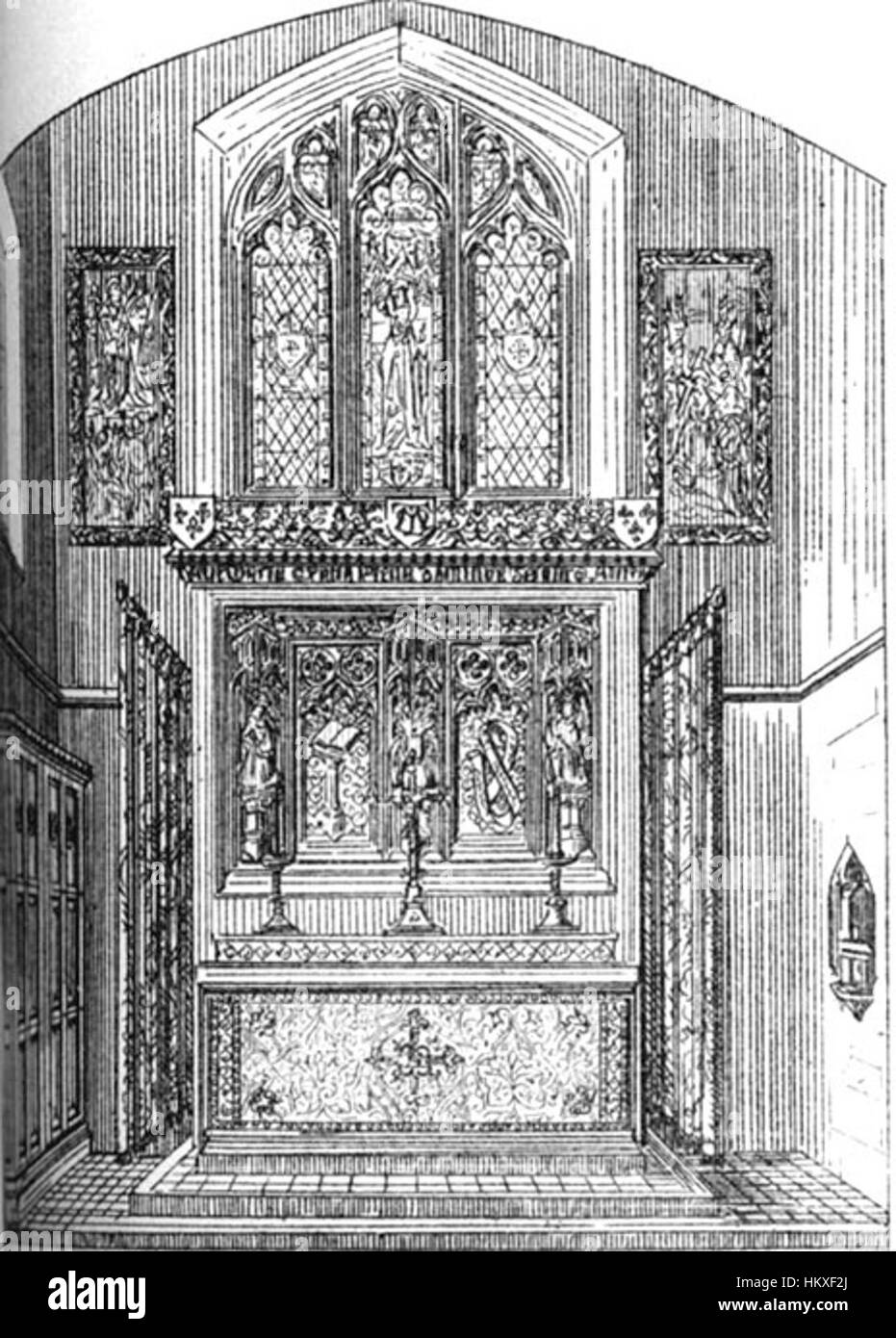 Il dipinto ritrae l'altare della Casa del Vescovo di Birmingham, progettato da Augustus Pugin, un importante architetto noto per il suo lavoro sull'architettura neogotica. L'altare riflette l'importanza religiosa e architettonica del disegno di Pugin nell'Inghilterra del XIX secolo. Foto Stock Il dipinto ritrae l'altare della Casa del Vescovo di Birmingham, progettato da Augustus Pugin, un importante architetto noto per il suo lavoro sull'architettura neogotica. L'altare riflette l'importanza religiosa e architettonica del disegno di Pugin nell'Inghilterra del XIX secolo. Foto Stock