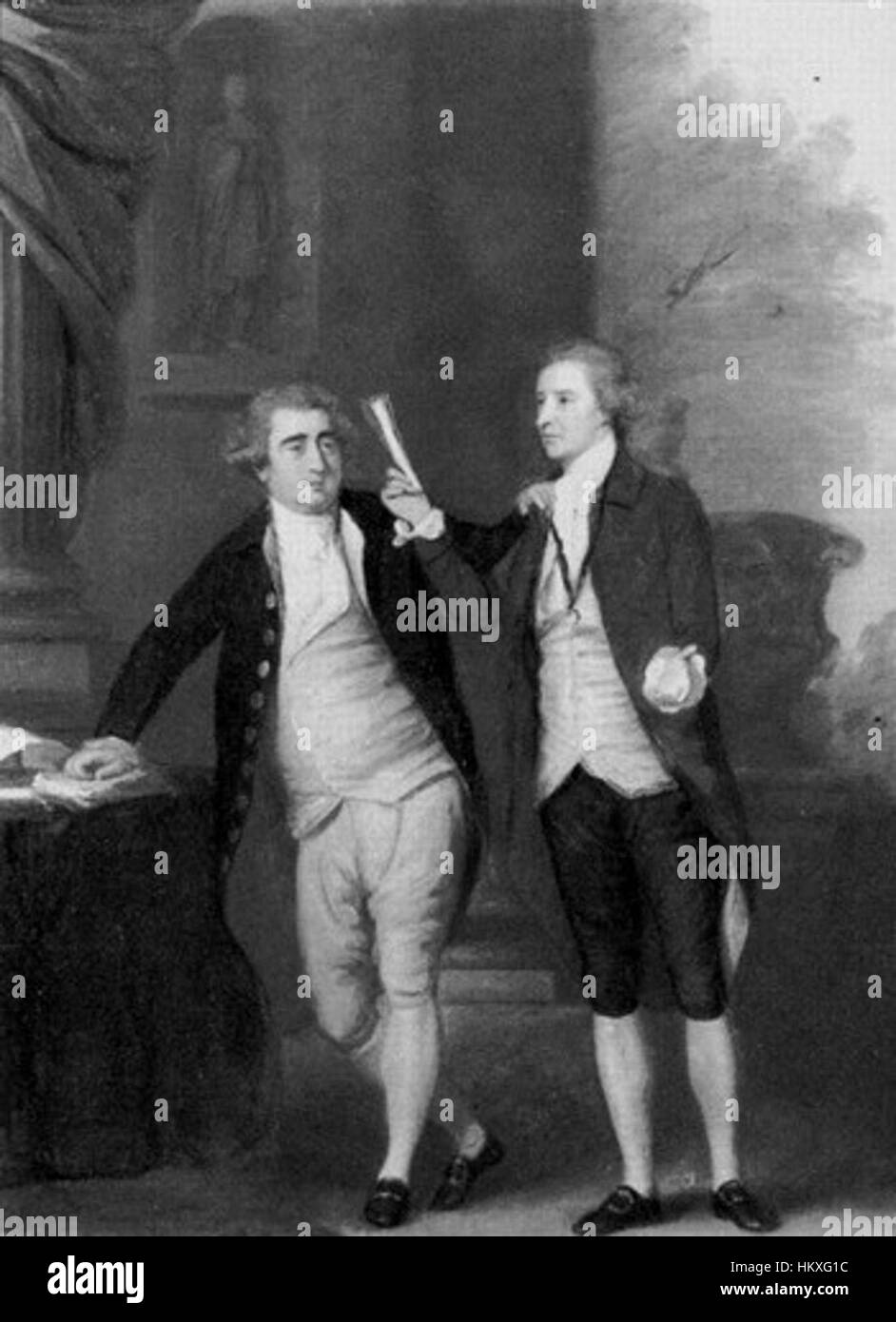 Questa opera d'arte, creata da Burke & Fox, raffigura un ritratto stilizzato di due individui, che mostra le loro caratteristiche ed espressioni. Il dipinto mette in evidenza lo stile unico degli artisti e si concentra sulla rappresentazione dei personaggi. Foto Stock