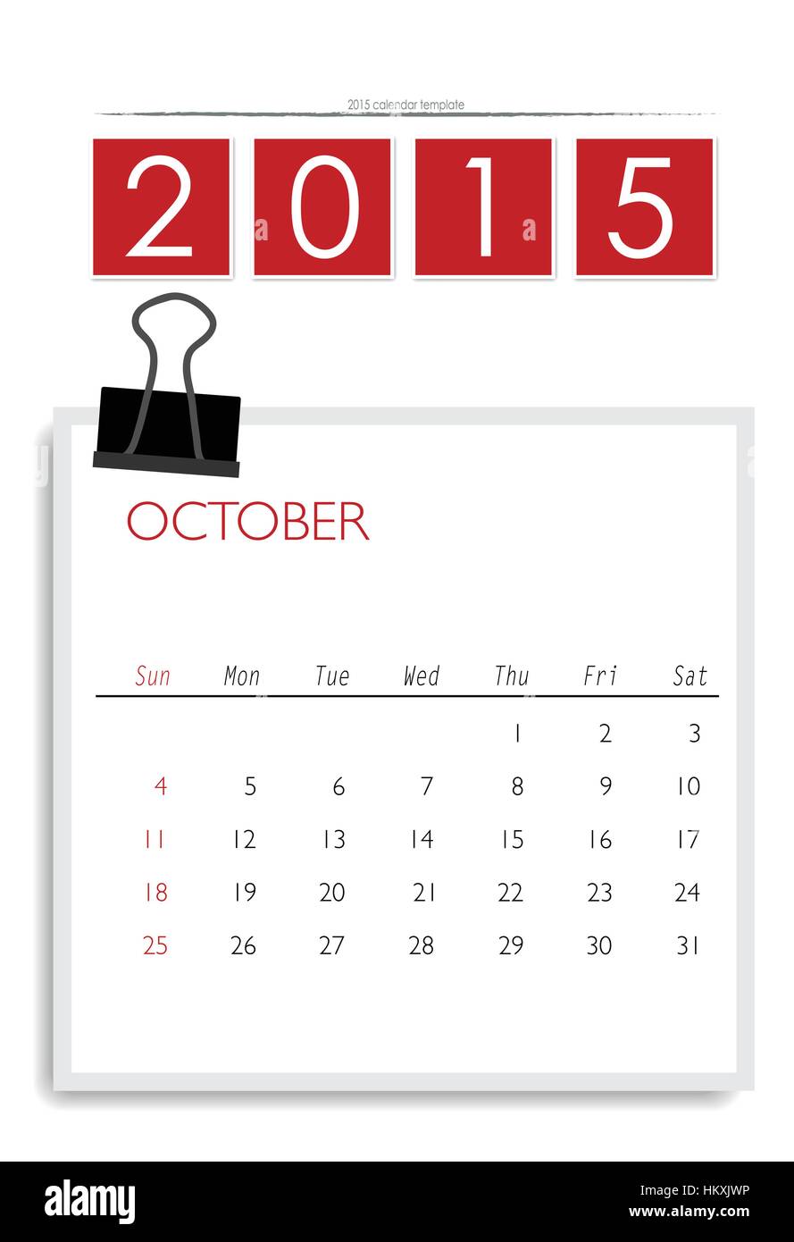 2015 Calendario Calendario mensile modello per ottobre. Illustrazione Vettoriale. Illustrazione Vettoriale