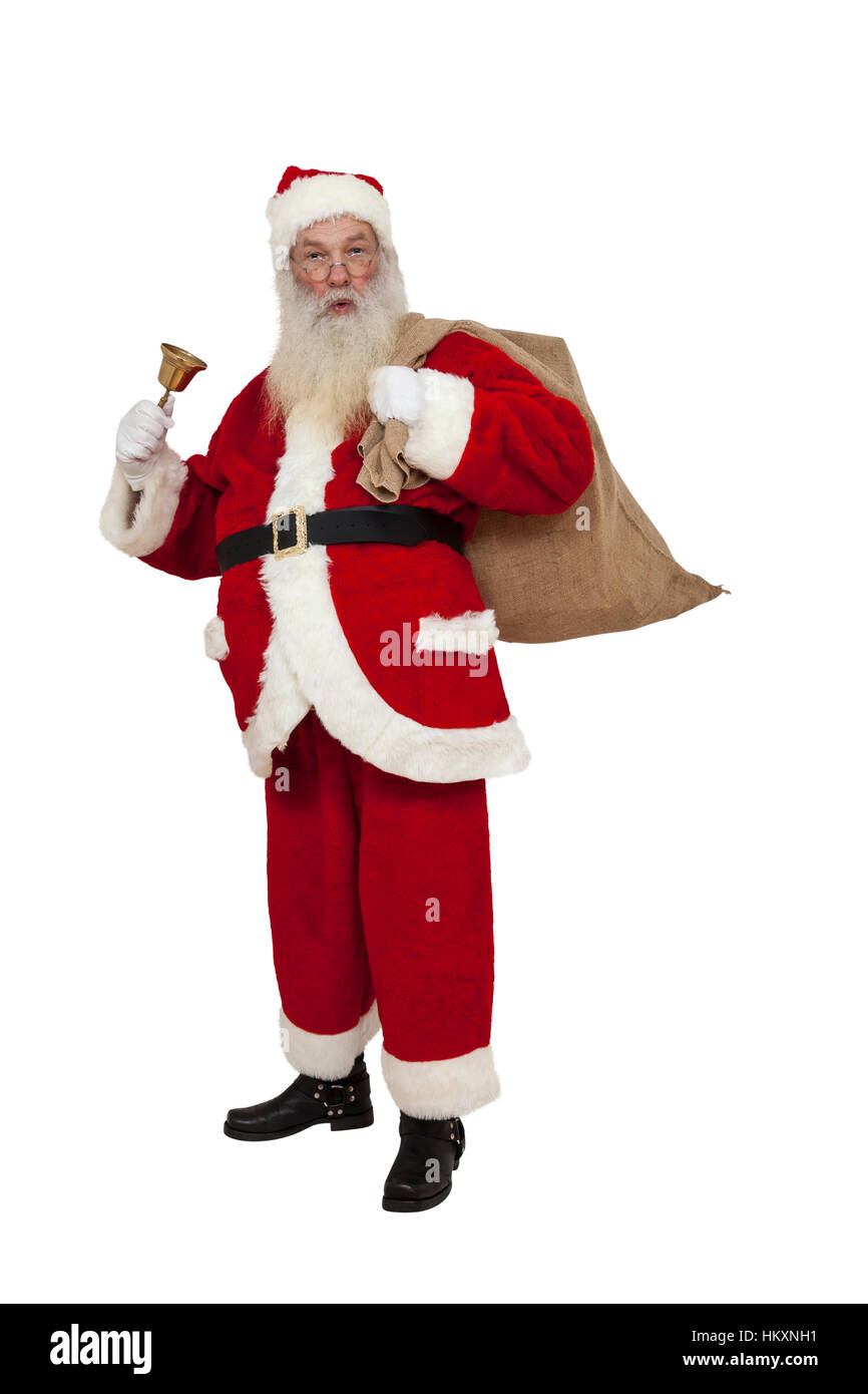 Santa Claus suona il campanello (isolato) Foto Stock
