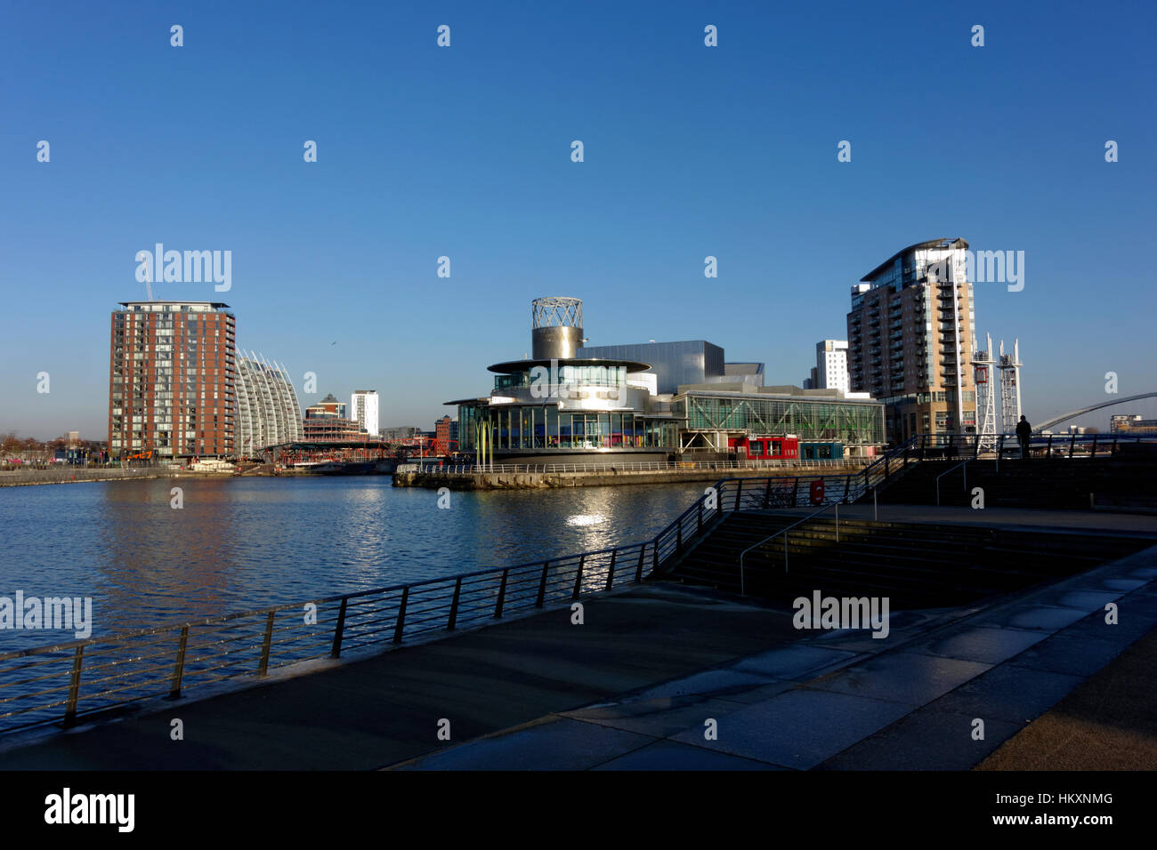 Manchester Ship Canal e Salford Quays, Salford, Manchester, UK. Foto Stock