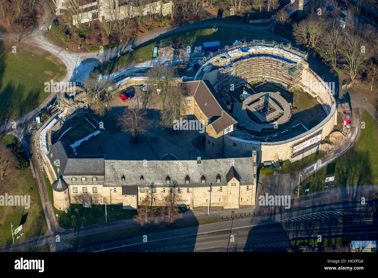 Sito in costruzione castello Schloss Broich, Mülheim, zona della Ruhr, Nord Reno-Westfalia, Germania Foto Stock