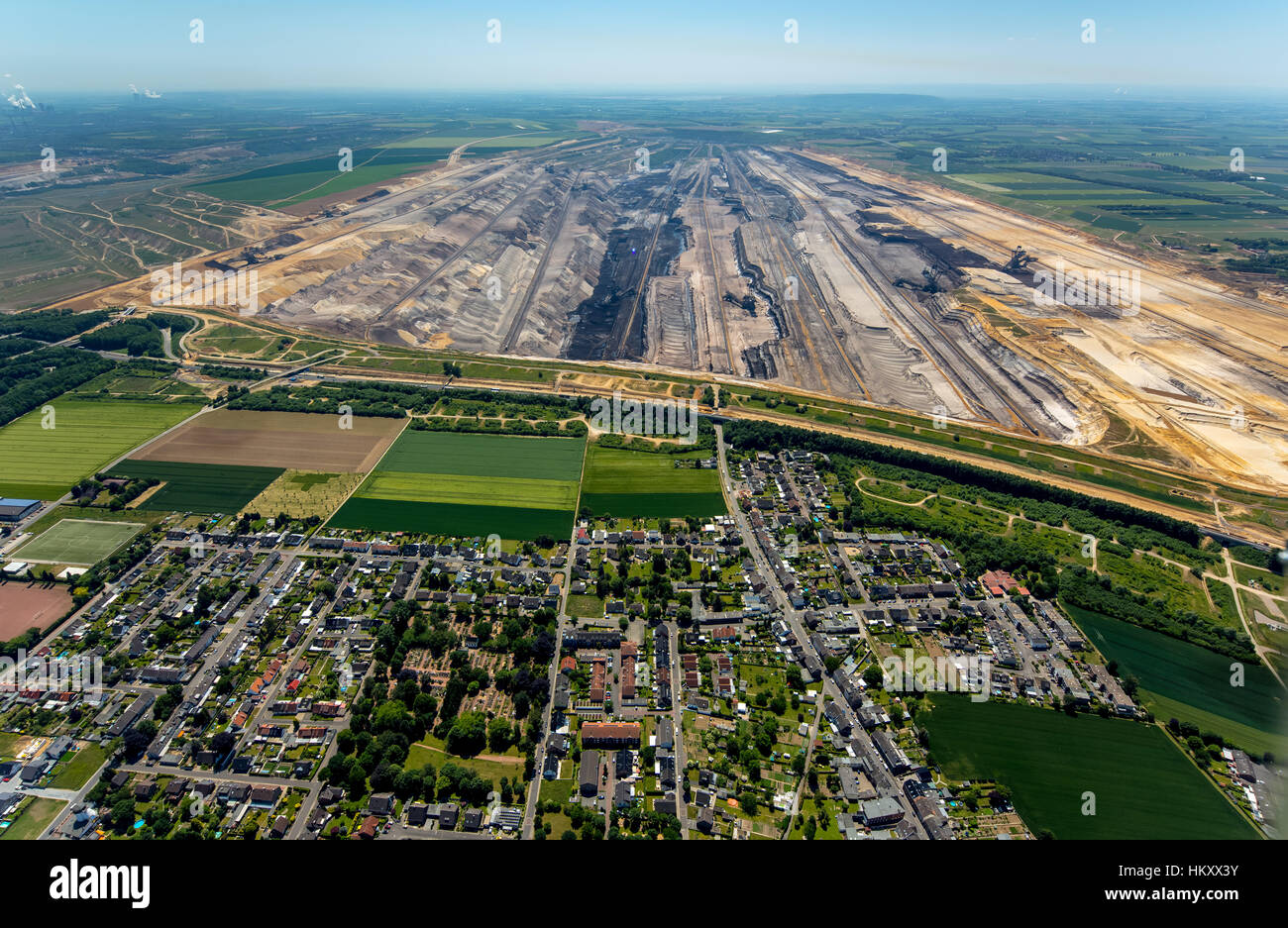 Carbone marrone miniere di superficie Garzweiler, la generazione di energia, carbone marrone area mineraria, Jüchen, Niederrhein, Renania settentrionale-Vestfalia Foto Stock