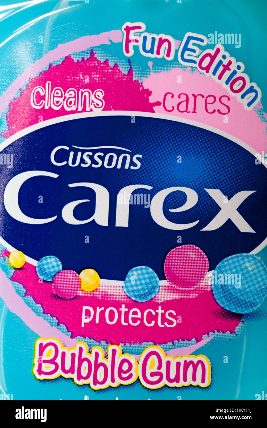 Dettagli sulla bottiglia di divertimento Edition Cussons Carex protegge Bubble Gum lavamani Foto Stock