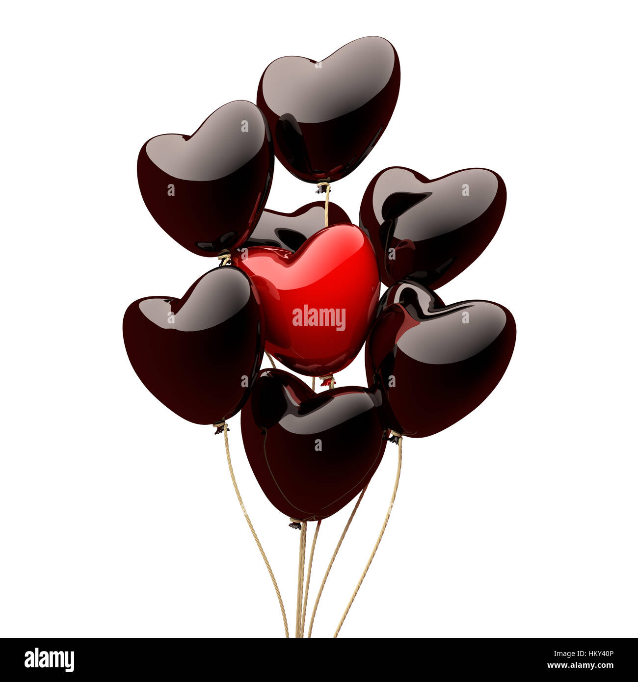 Cuore nero palloncini isolato su uno sfondo bianco. 3D render image. Foto Stock