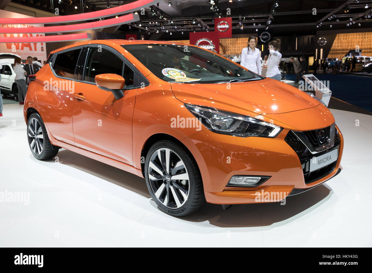 Bruxelles - Jan 19, 2017: Nuova 2017 Nissan Micra ha presentato al Motor Show di Bruxelles. Foto Stock