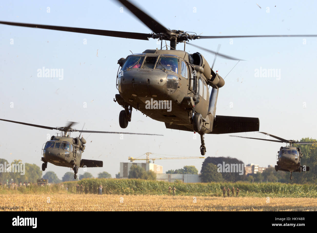 GRAVE, Paesi Bassi - Sep 17: American Black Hawk elicotteri togliere all'operazione Market Garden memorial il Sep 17, 2014 Grave, Paesi Bassi. Mark Foto Stock