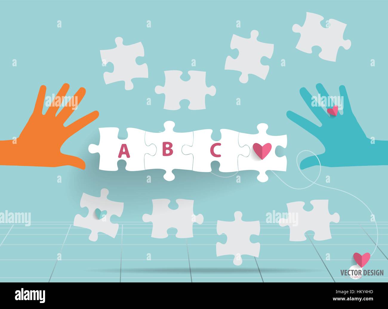 Mano con carta tagliata di puzzle. Illustrazione Vettoriale. Illustrazione Vettoriale