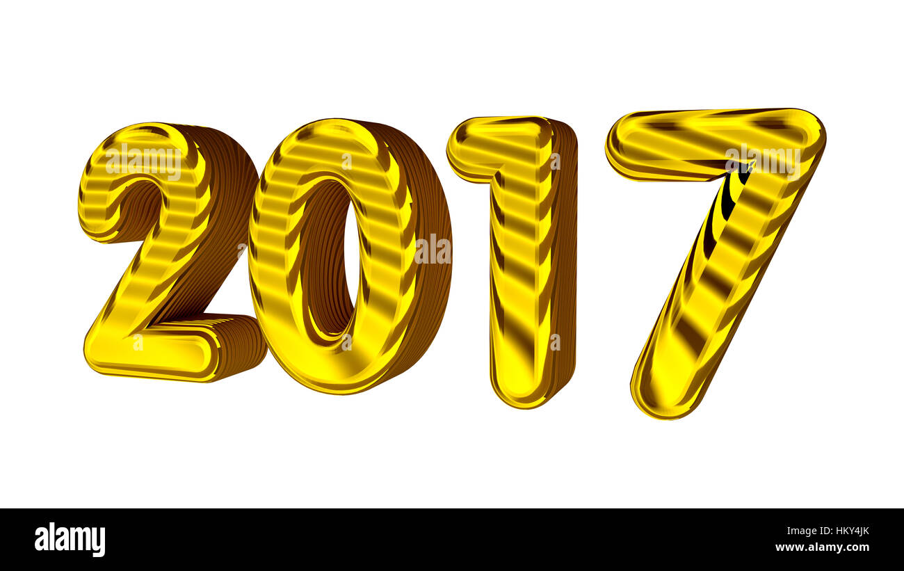 Nuovo anno 2017. 3d Numeri golden con texture. isolato sul bianco. 2015, 2016 e 2018 disponibili nella mia galleria in questo stile. Foto Stock