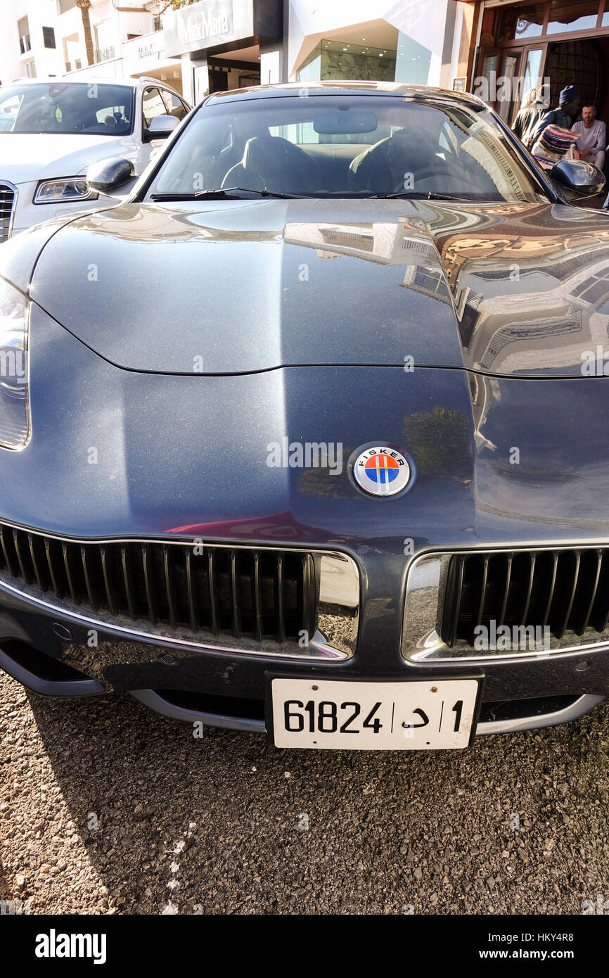 Fisker Karma ibrida elettrico auto parcheggiate in Puerto Banus, Marbella. Foto Stock